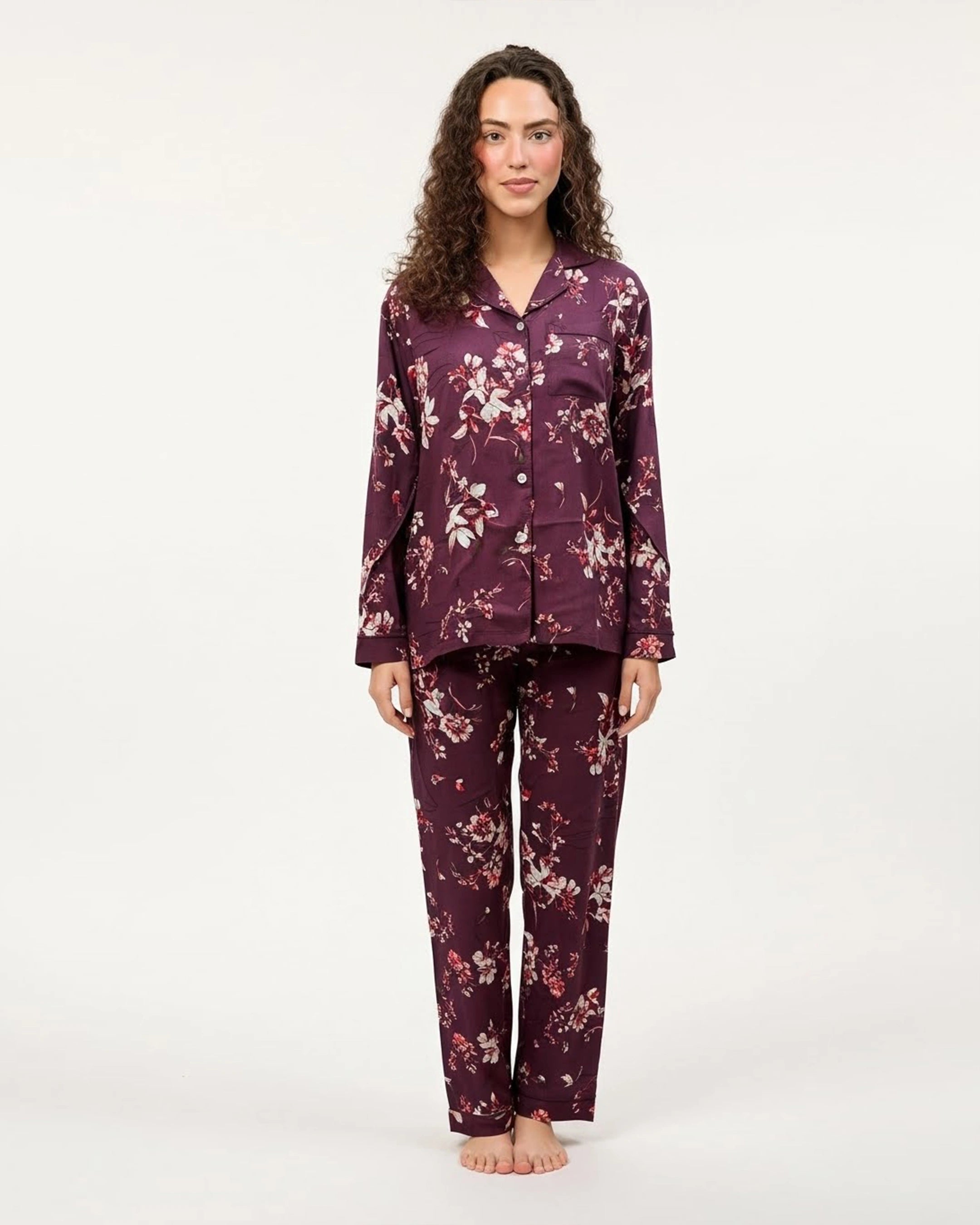 Linen Pajama Suit - Plum Bloom