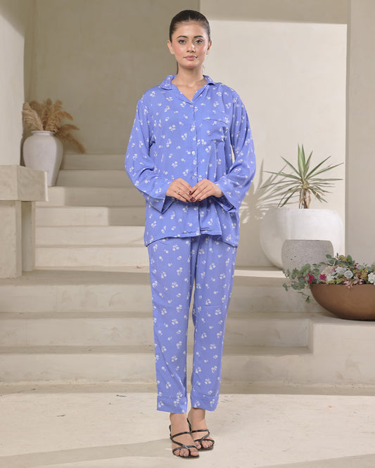 Sajiero Linen Pajama Suit with Scrunchie - Dreamy Drape
