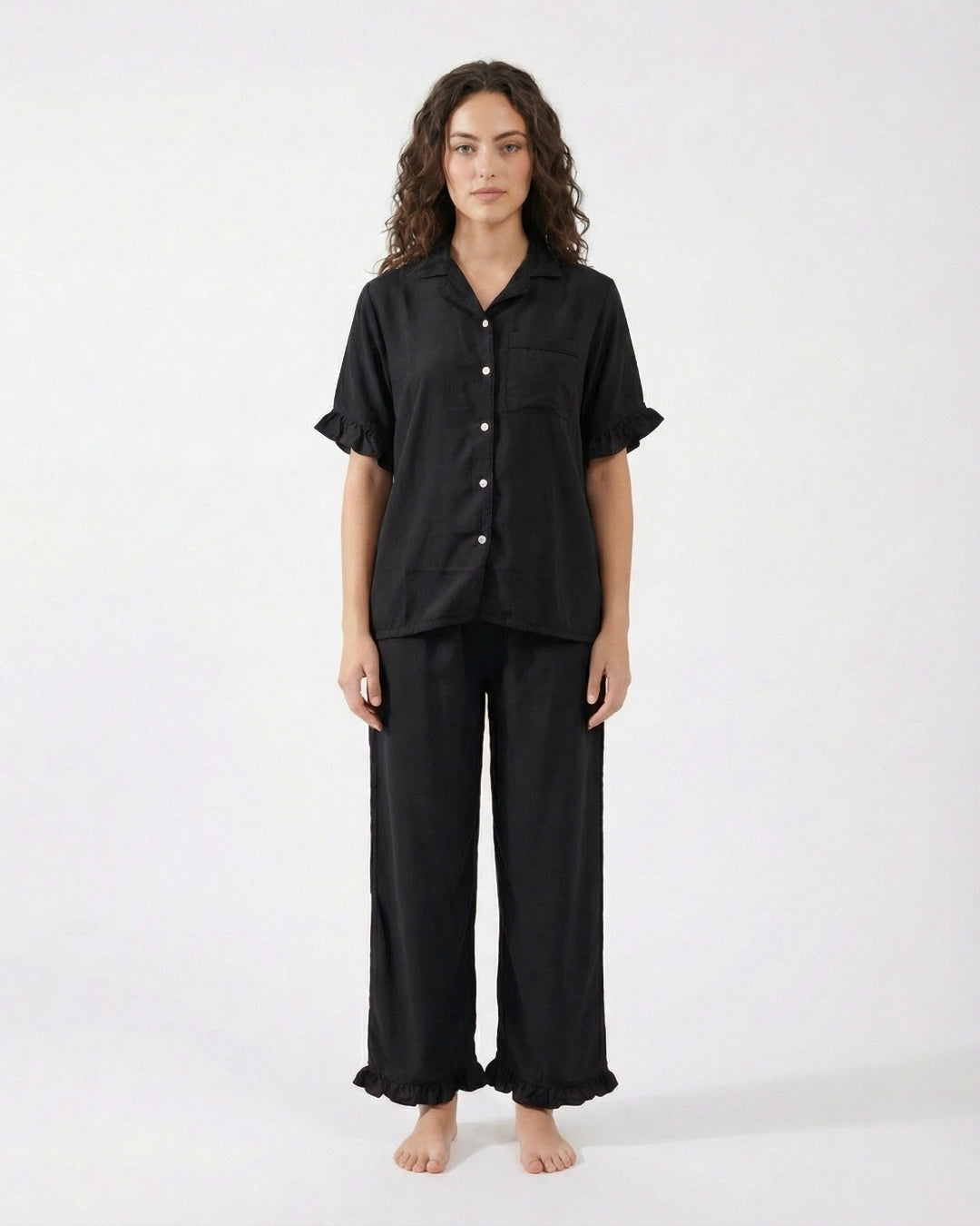 Half Sleeves PJ Set - Linen Comfort - Black