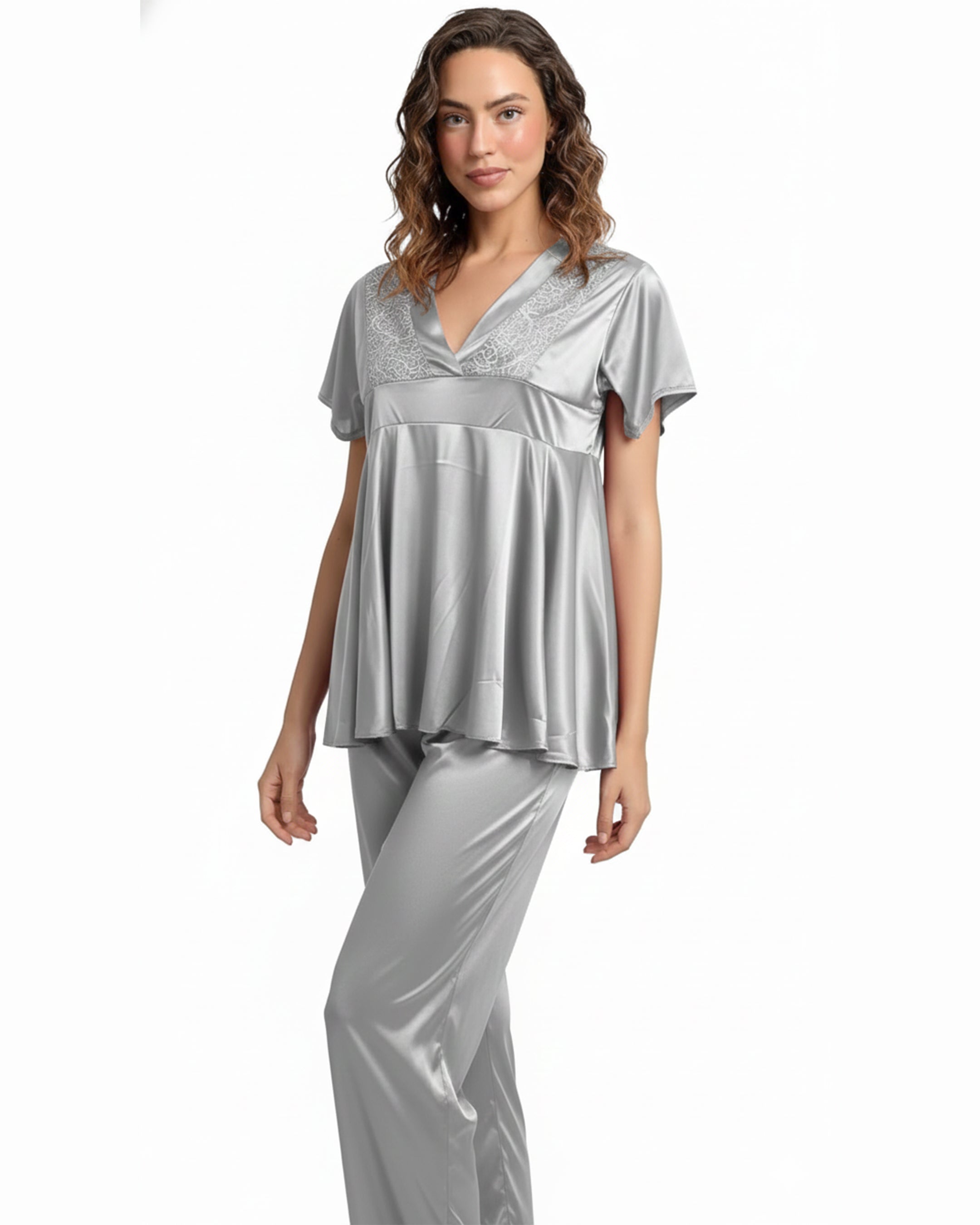 Silk PJ Set - Silk Ease - Silver