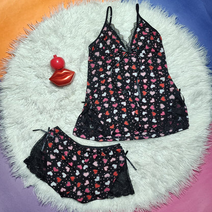 Multi Hearts Printed - 2pcs Inner Top & Shorts Cami Set