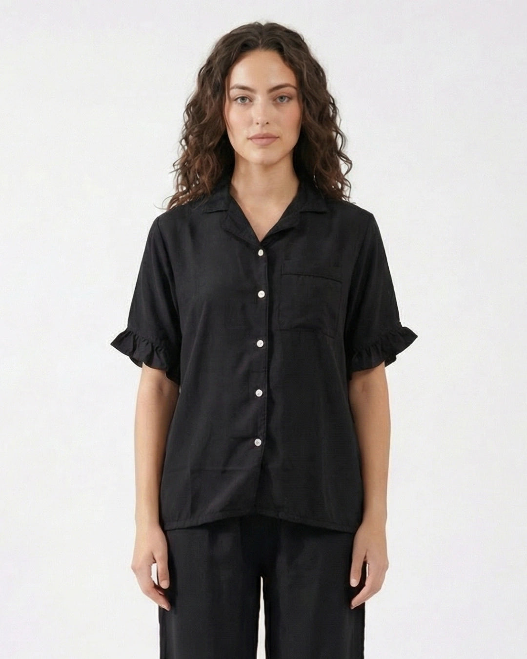 Half Sleeves PJ Set - Linen Comfort - Black