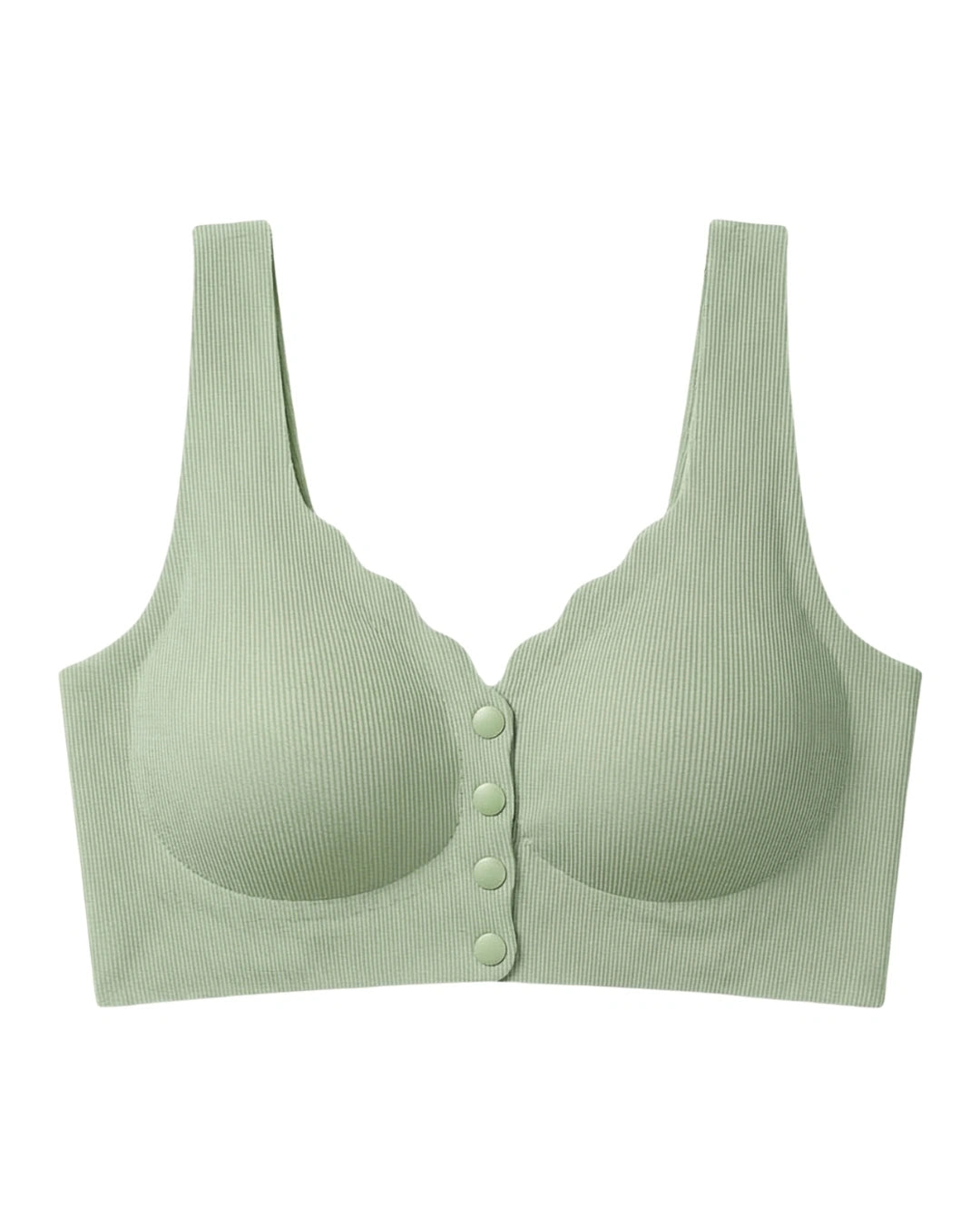 Seamless Front-Button Bra - Roselle Ribbed - Green