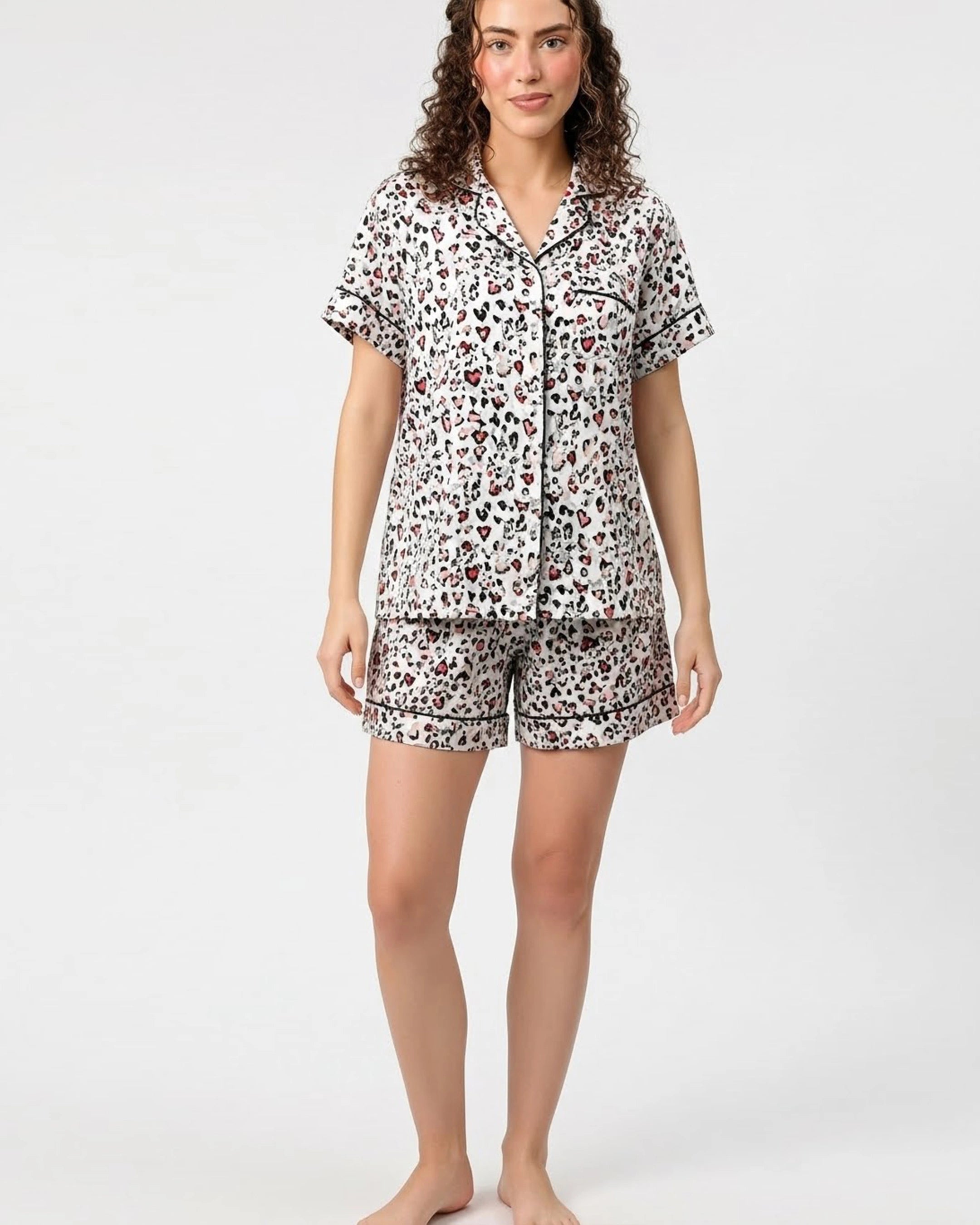 Silk PJ Set with Scrunchies - Snow Leopard