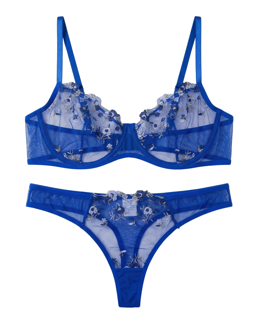 Non Padded Bra Set - Noir Rose - Blue