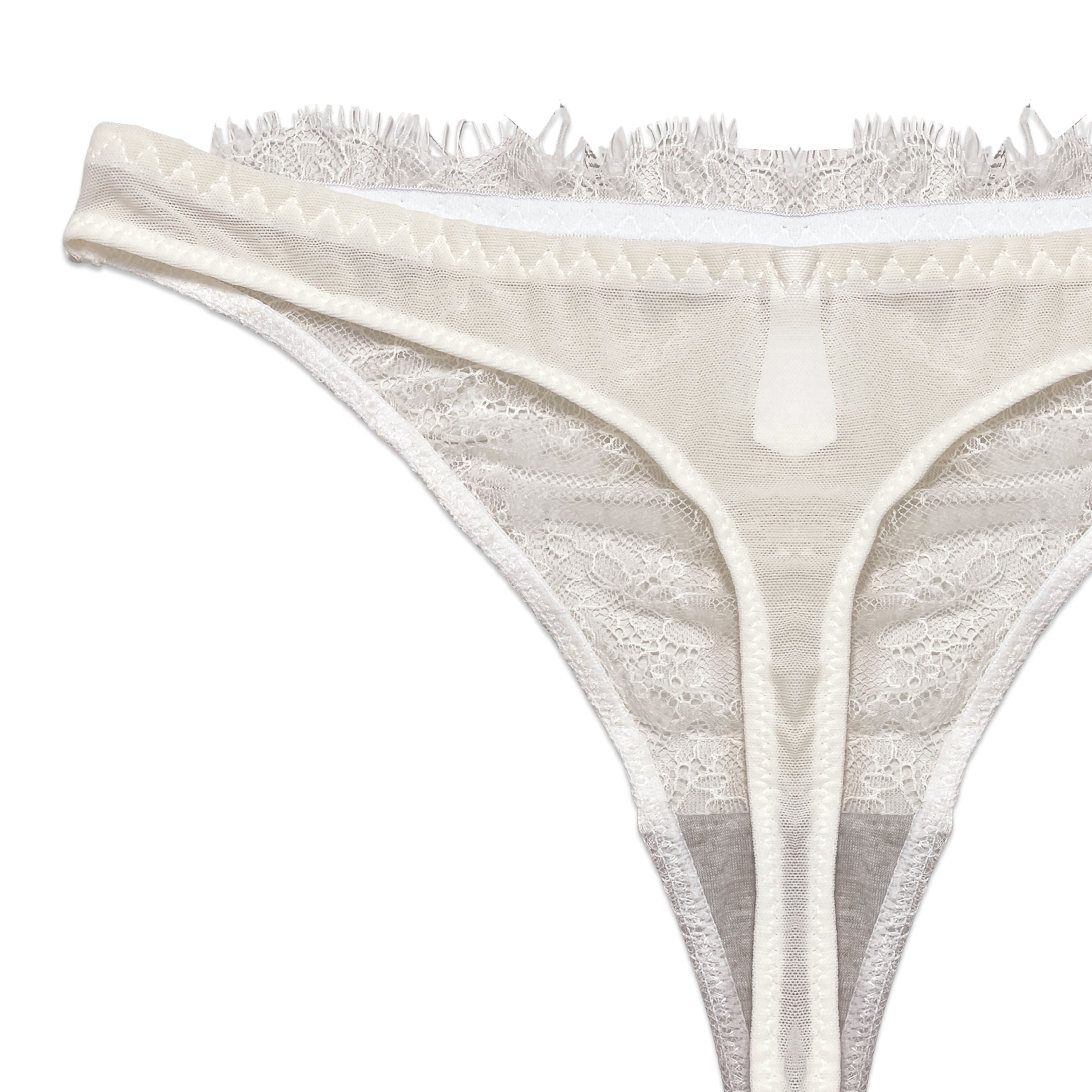 White lace thong on a white background
