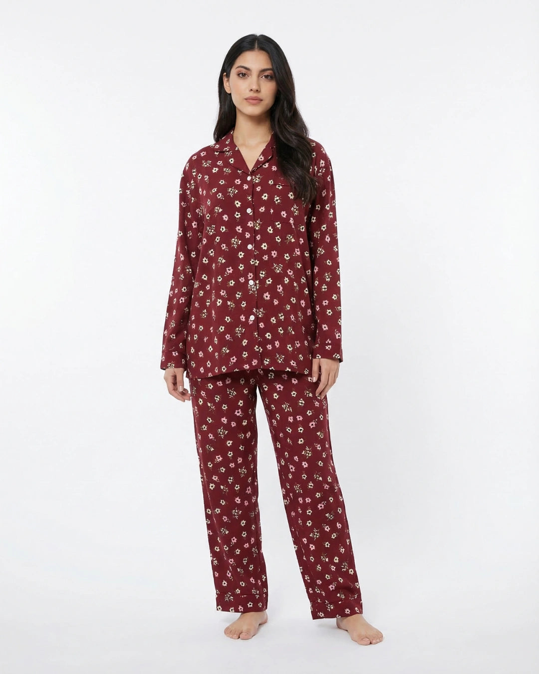 Linen Pajama Suit - Ruby Blossom