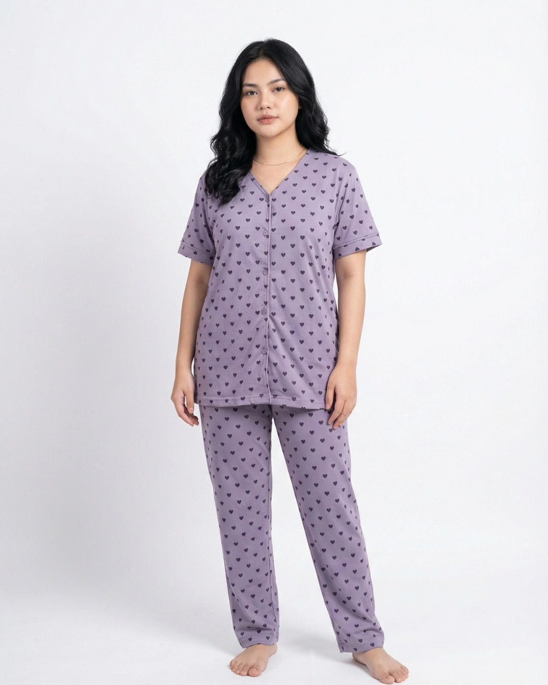 Cotton PJ Set - Heart Bliss - Purple