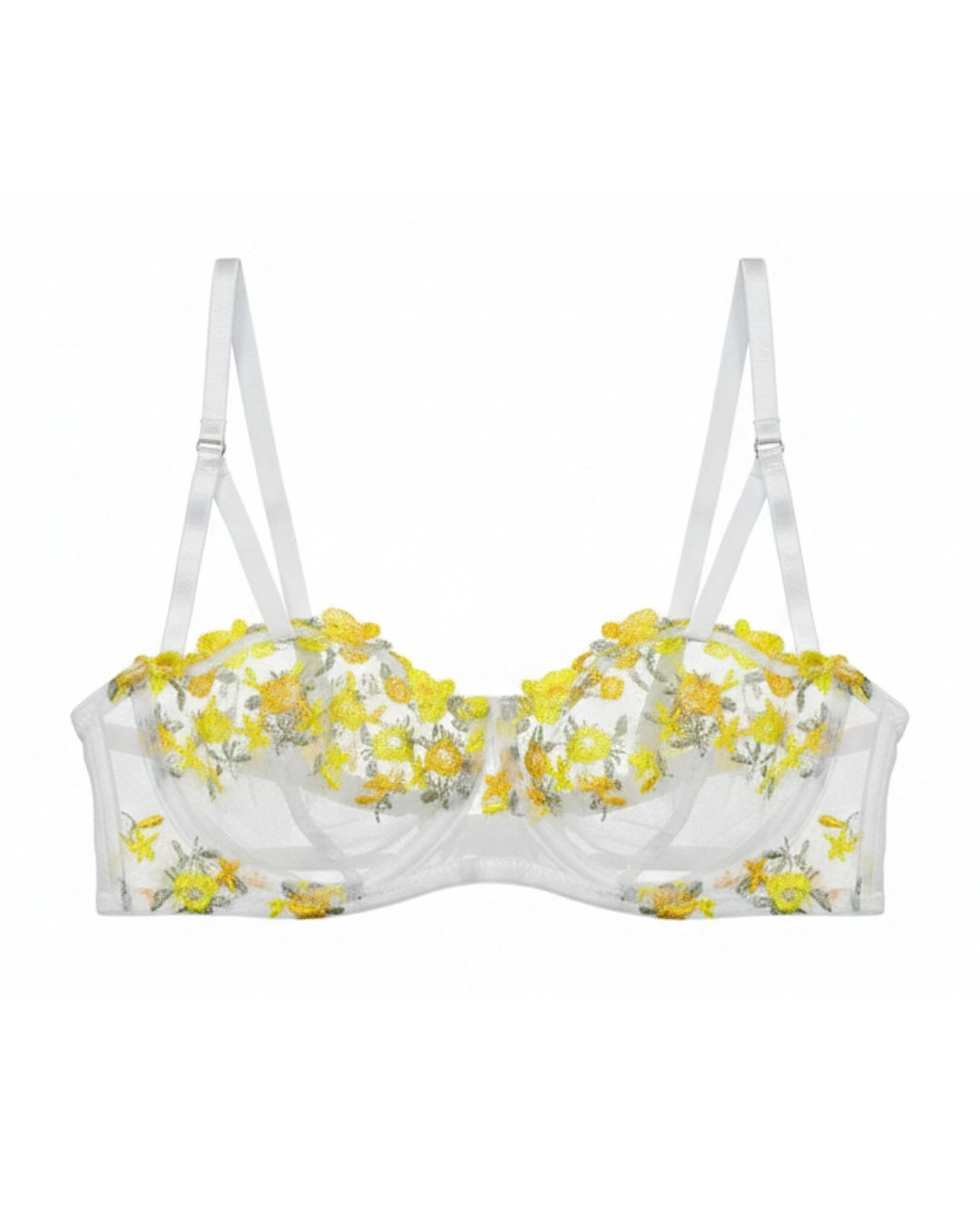 Non-Padded Bra - Embroidered Mesh - Yellow