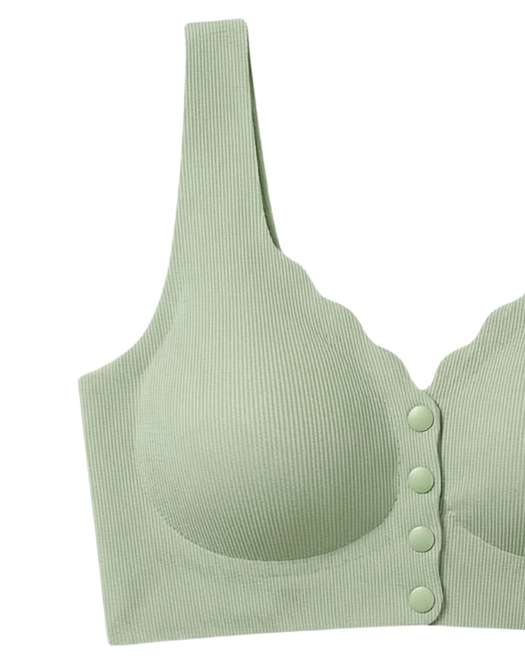 Seamless Front-Button Bra - Roselle Ribbed - Green
