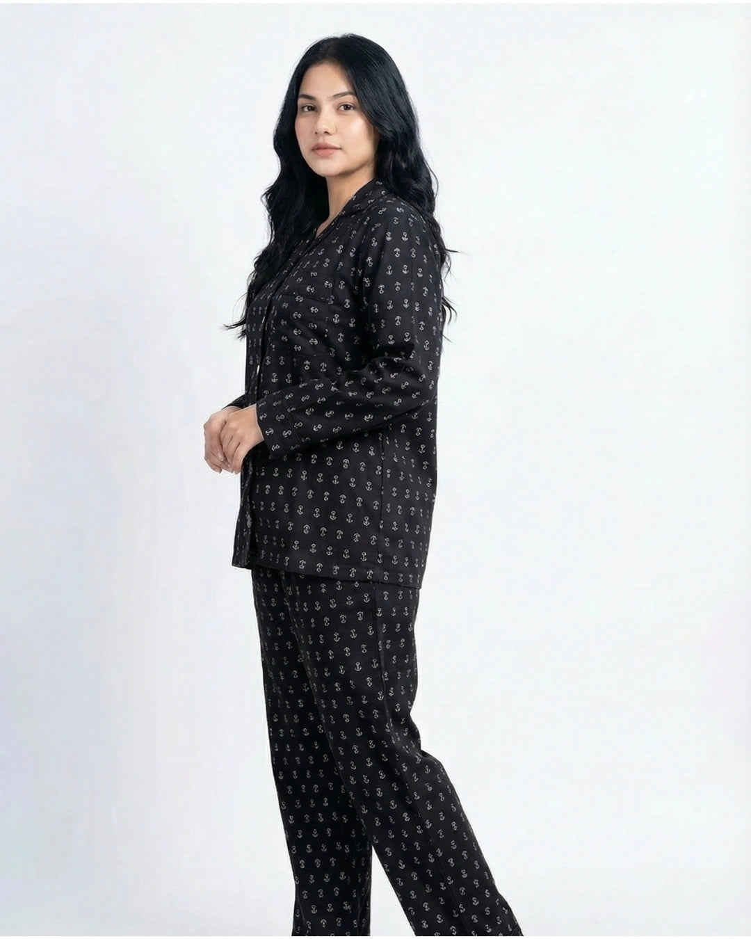 Linen Pajama Suit - Black Tulip