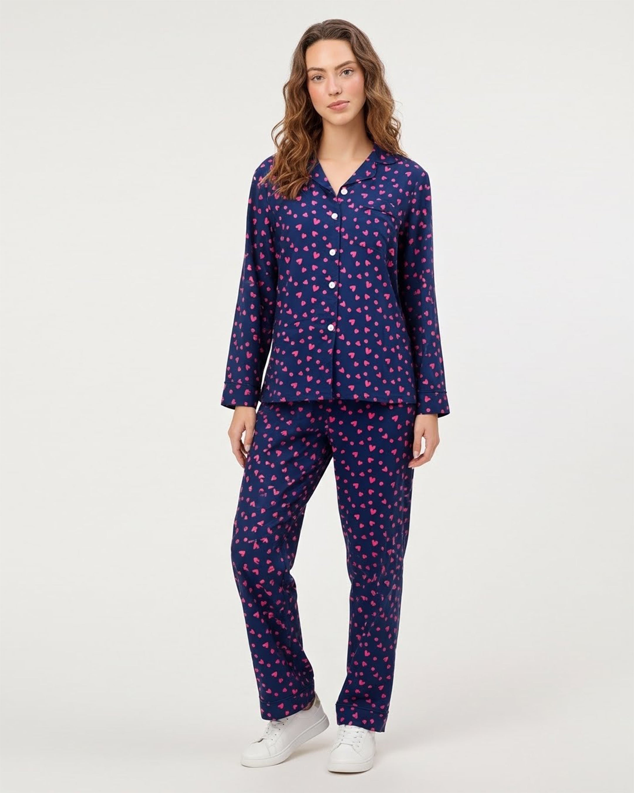 Linen Pajama Suit - Heart Wave