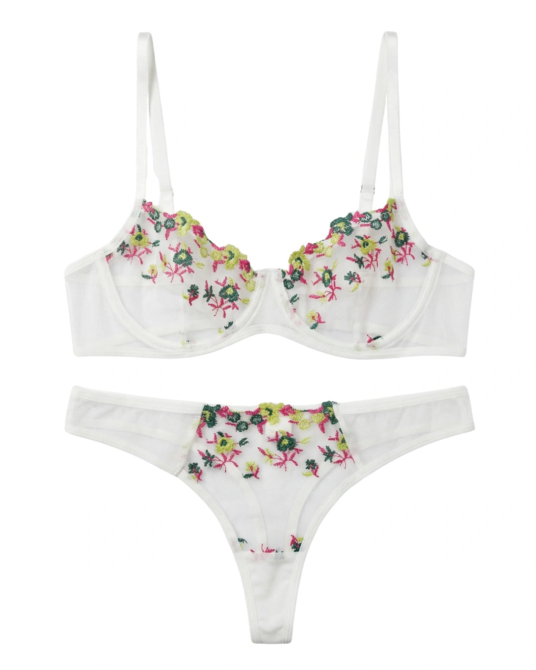 Non Padded Bra Set - Rosy Aura - White