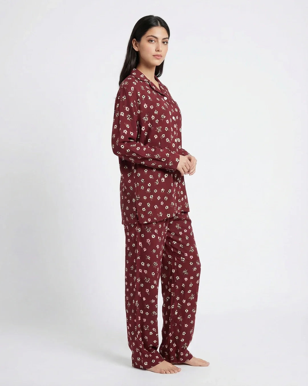 Linen Pajama Suit - Ruby Blossom