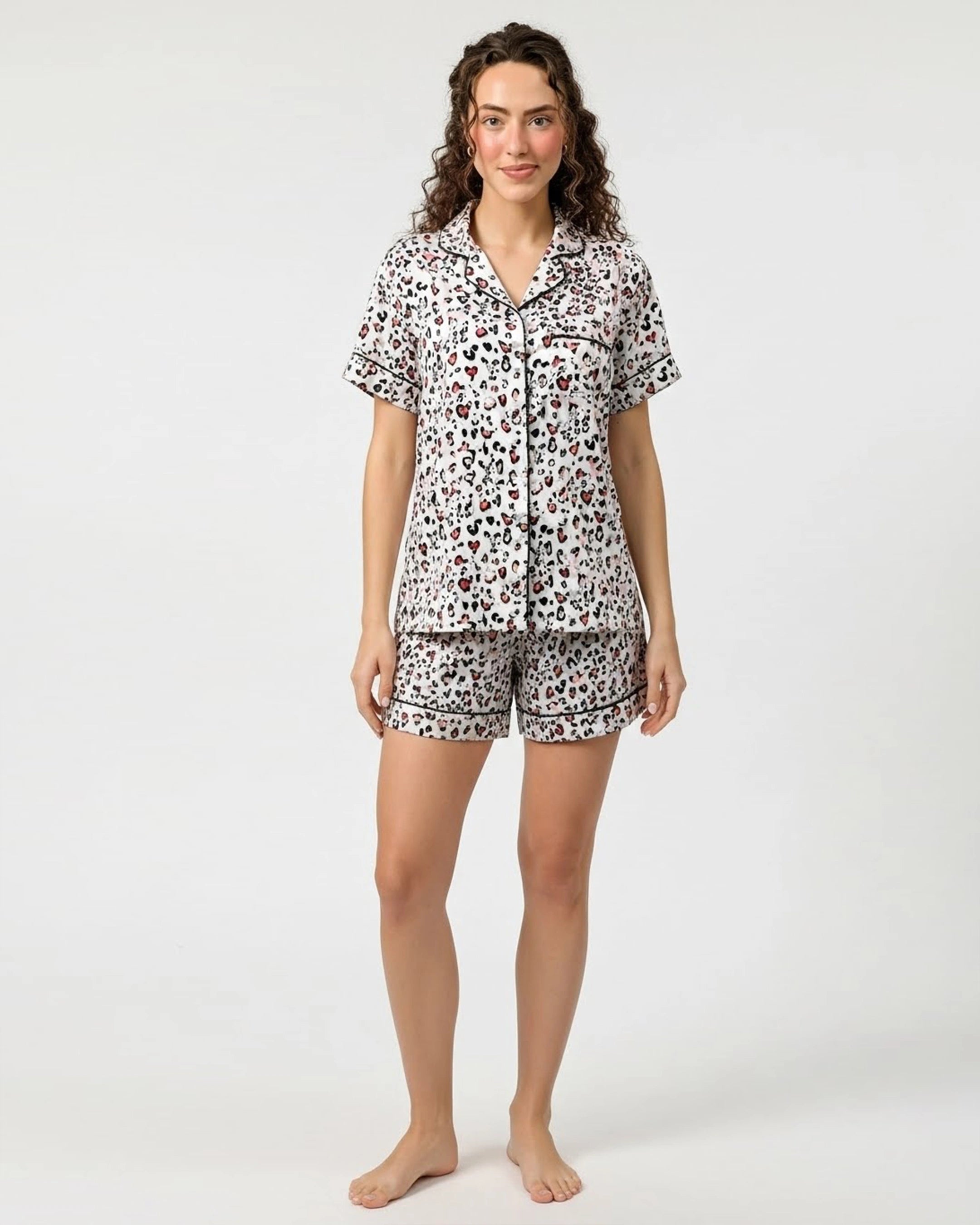 Silk PJ Set with Scrunchies - Snow Leopard