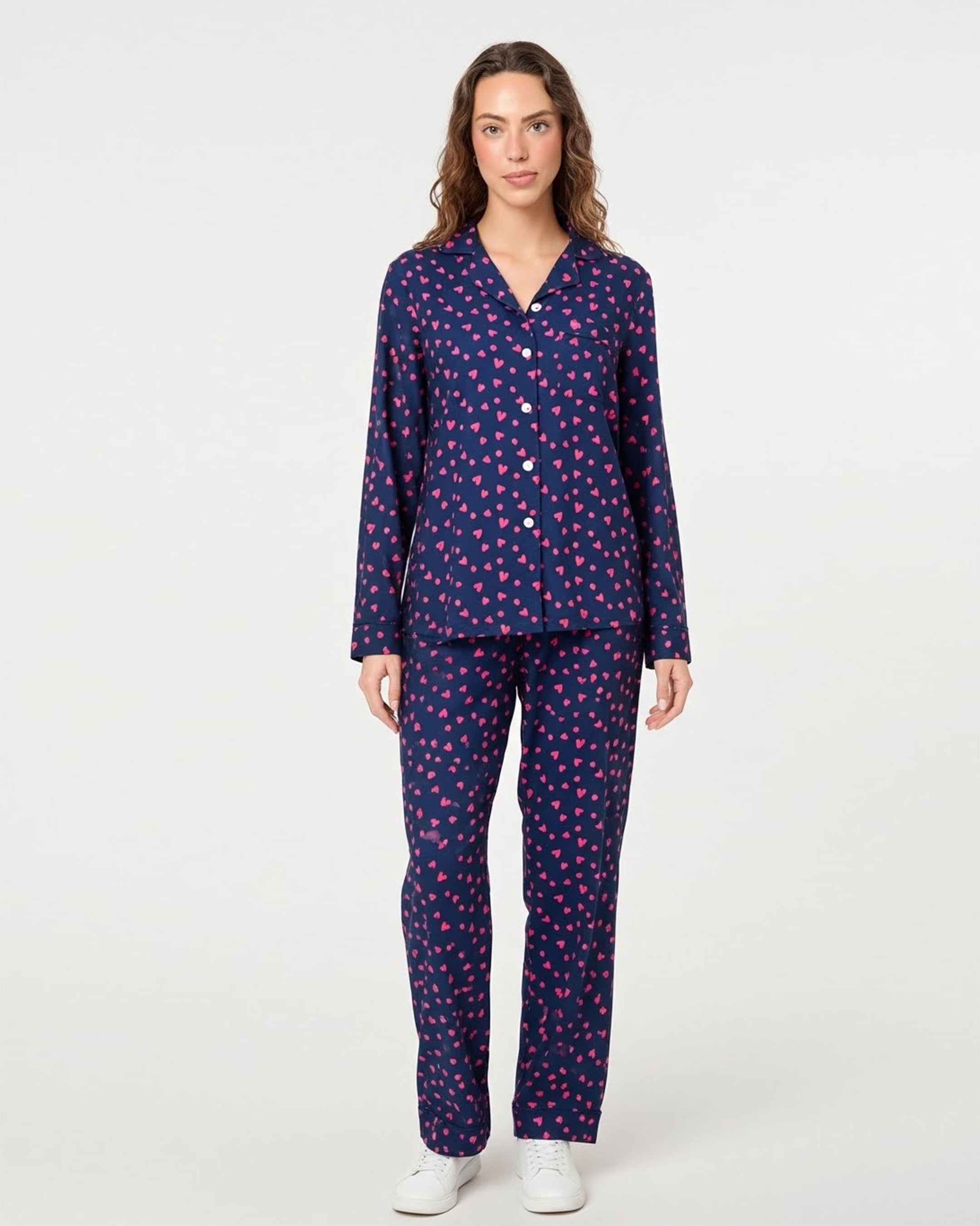 Linen Pajama Suit - Heart Wave