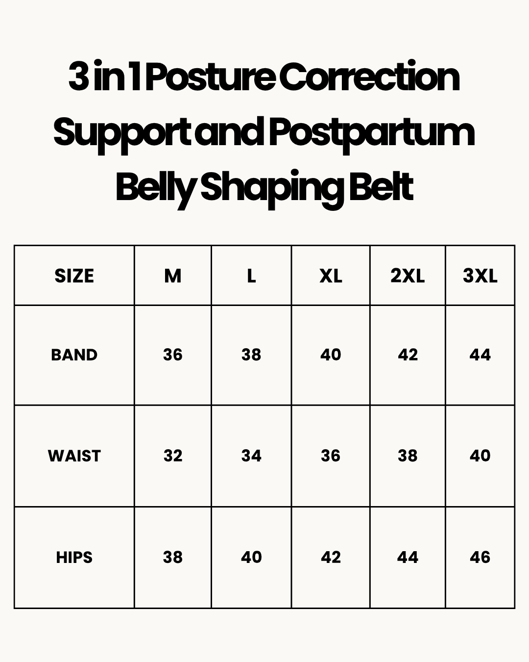 Size Chart for 3 in 1 Posture Correction Support and Postpartum Belly Shaping Belt