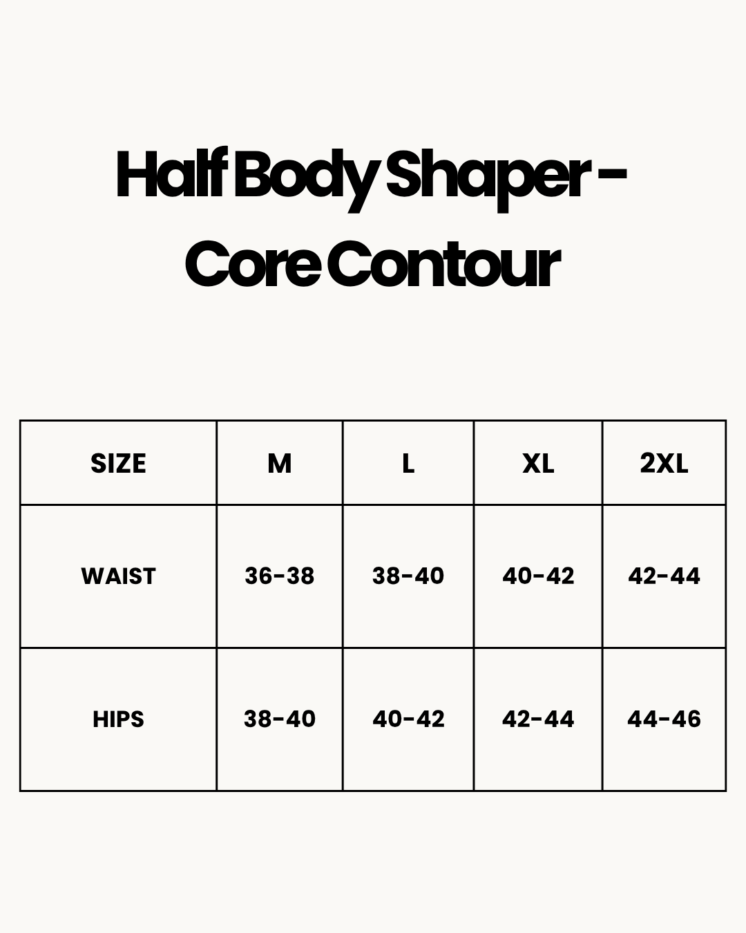 Size Chart for Half Body Shaper - Core Contour