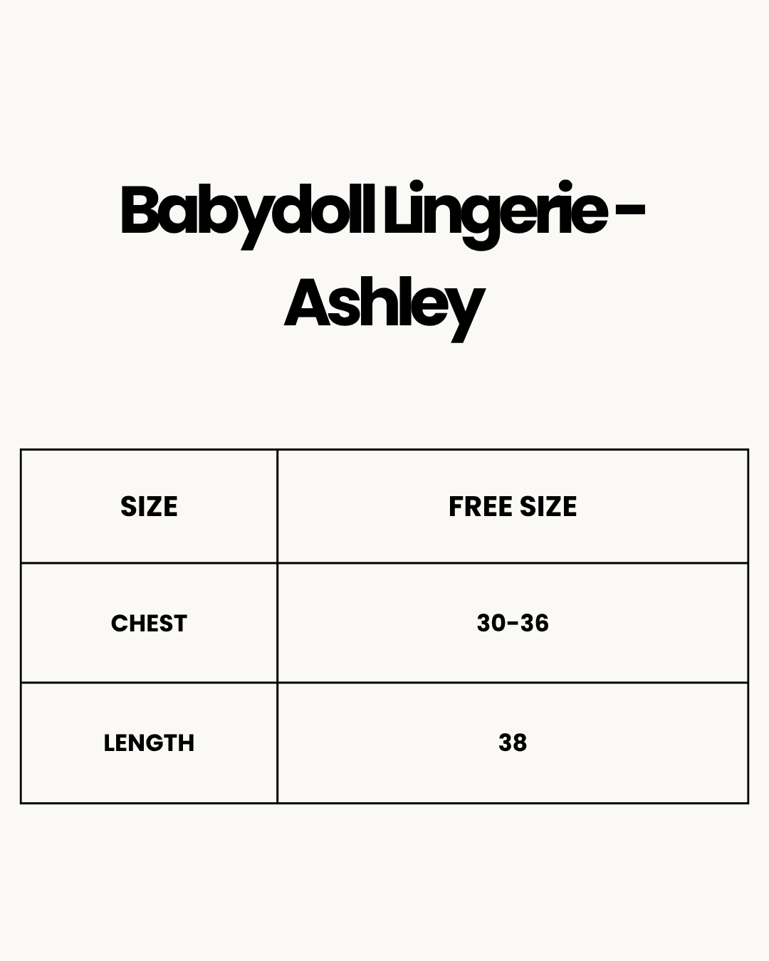 Size Chart for Babydoll Lingerie  - Ashley