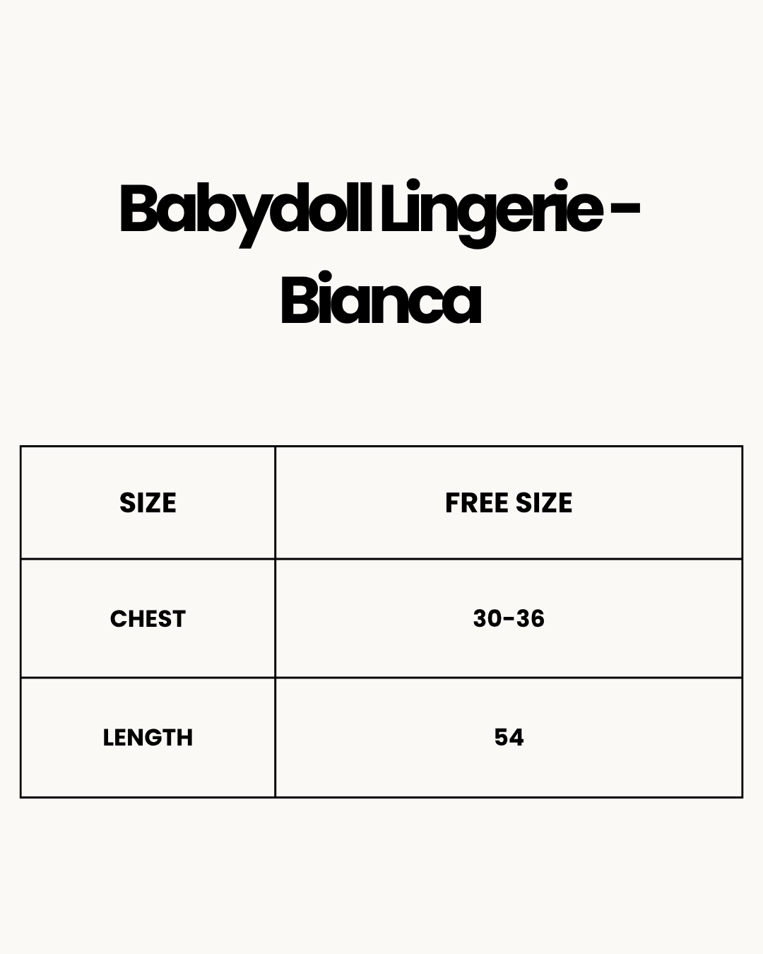 Size Chart for Babydoll Lingerie  - Bianca