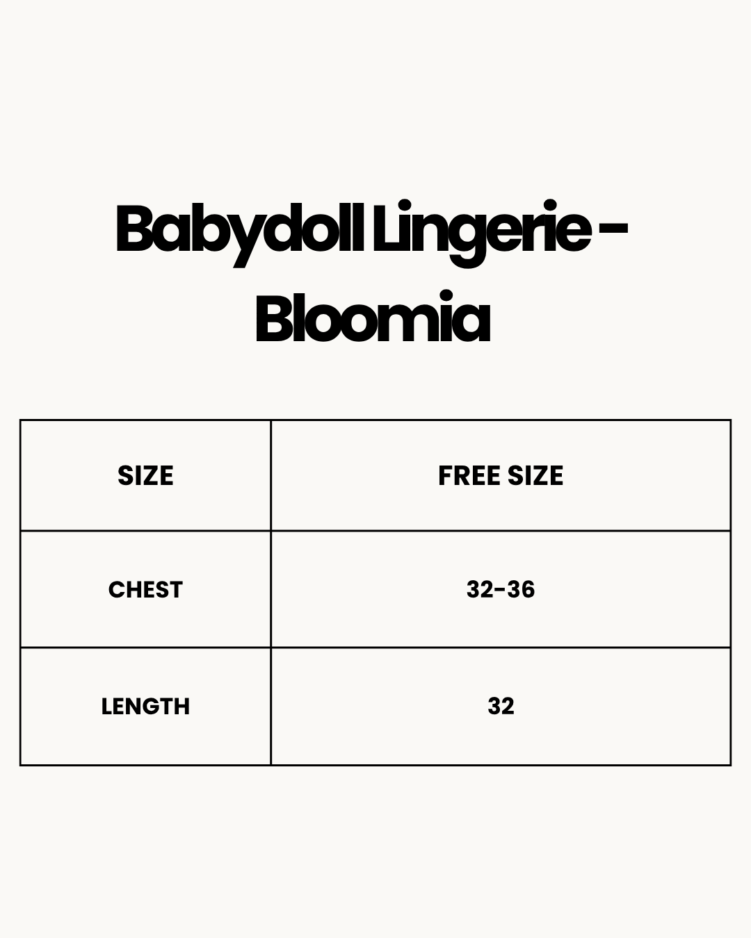 Size Chart for Babydoll Lingerie - Bloomia - White