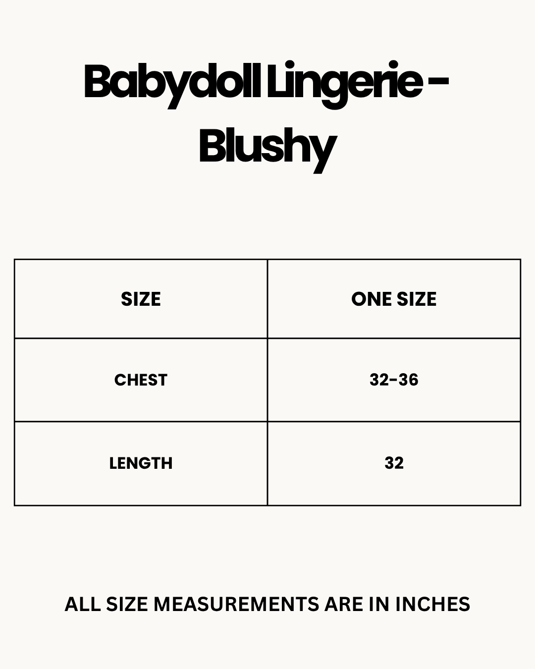 Size Chart for Babydoll Lingerie - Blushy - Pink
