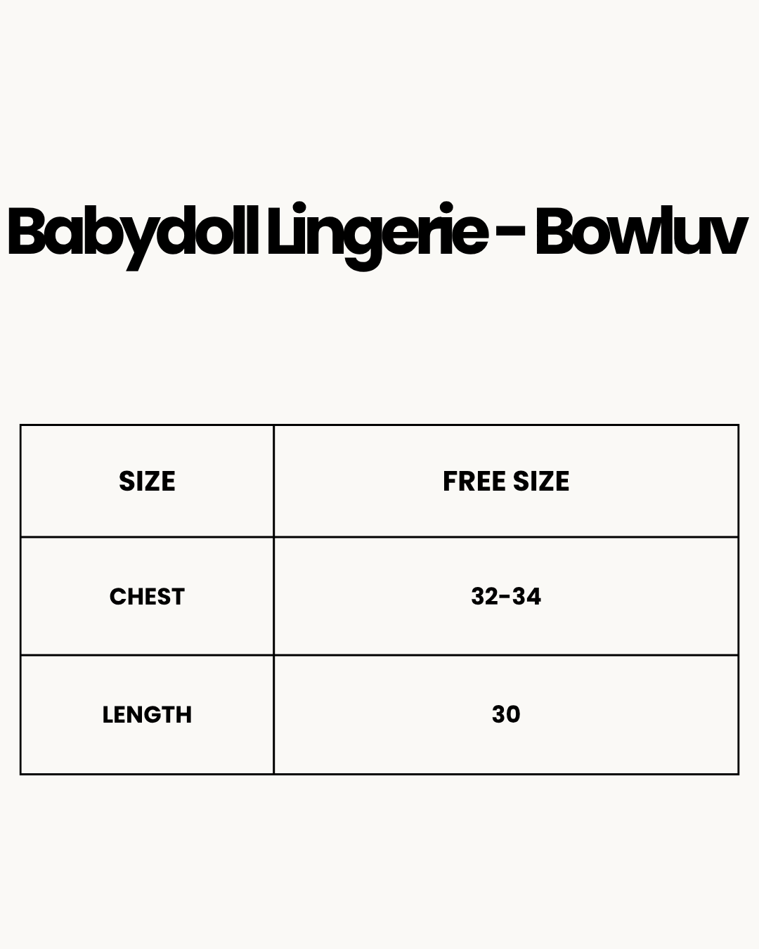 Size Chart for Babydoll Lingerie - Bowluv - Black