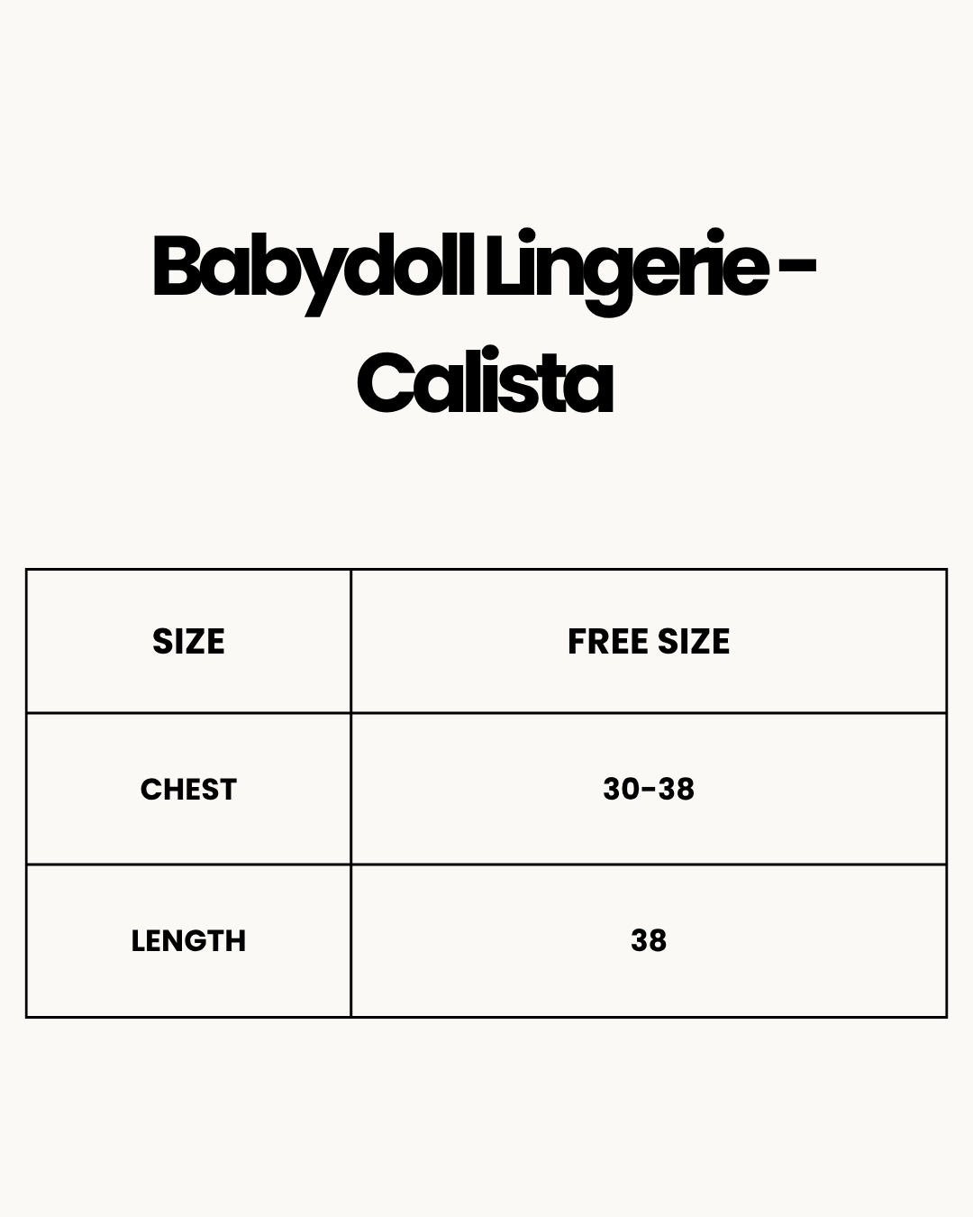 Size Chart for Babydoll Lingerie  - Calista - Purple