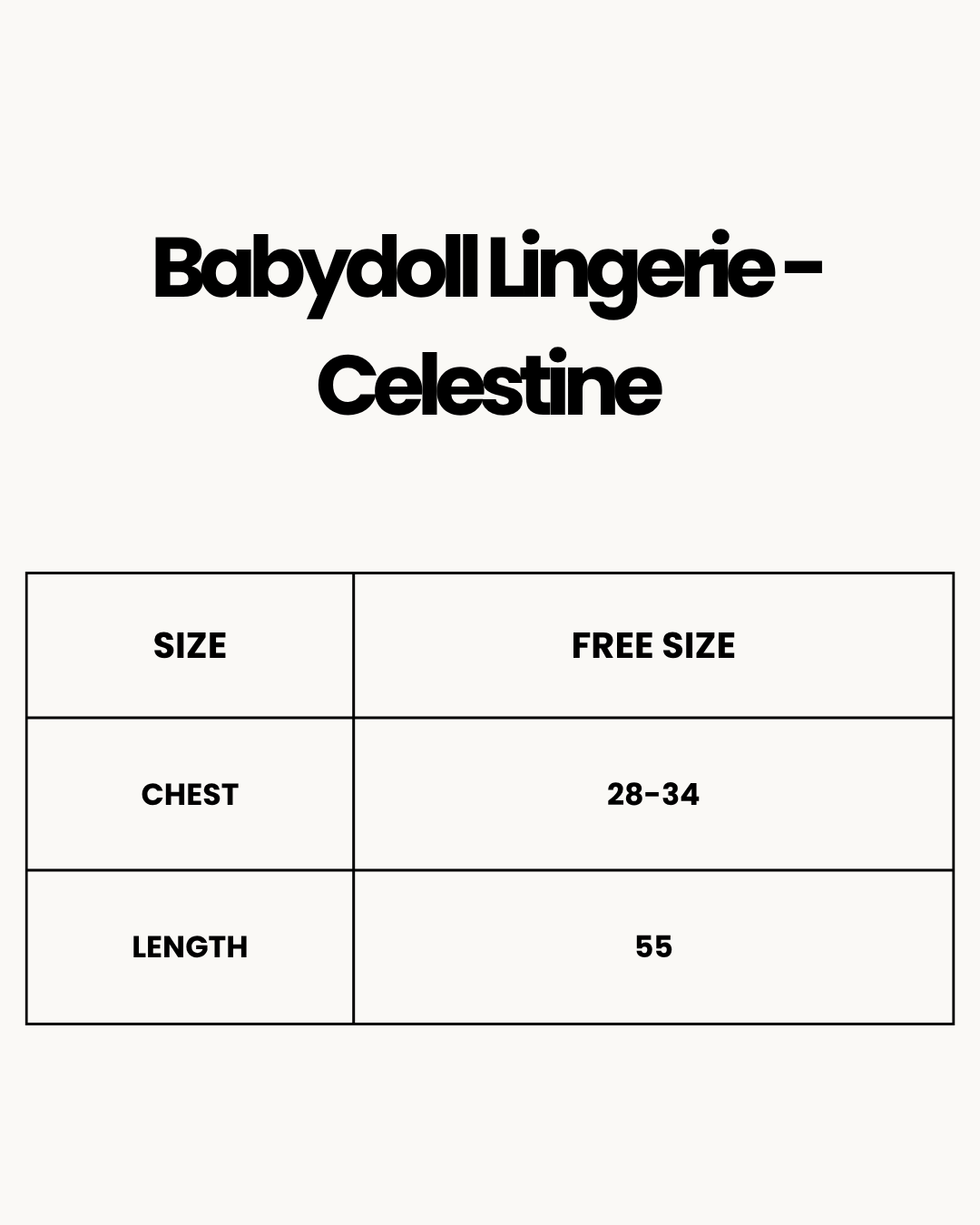 Size Chart for Babydoll Lingerie  - Celestine - White