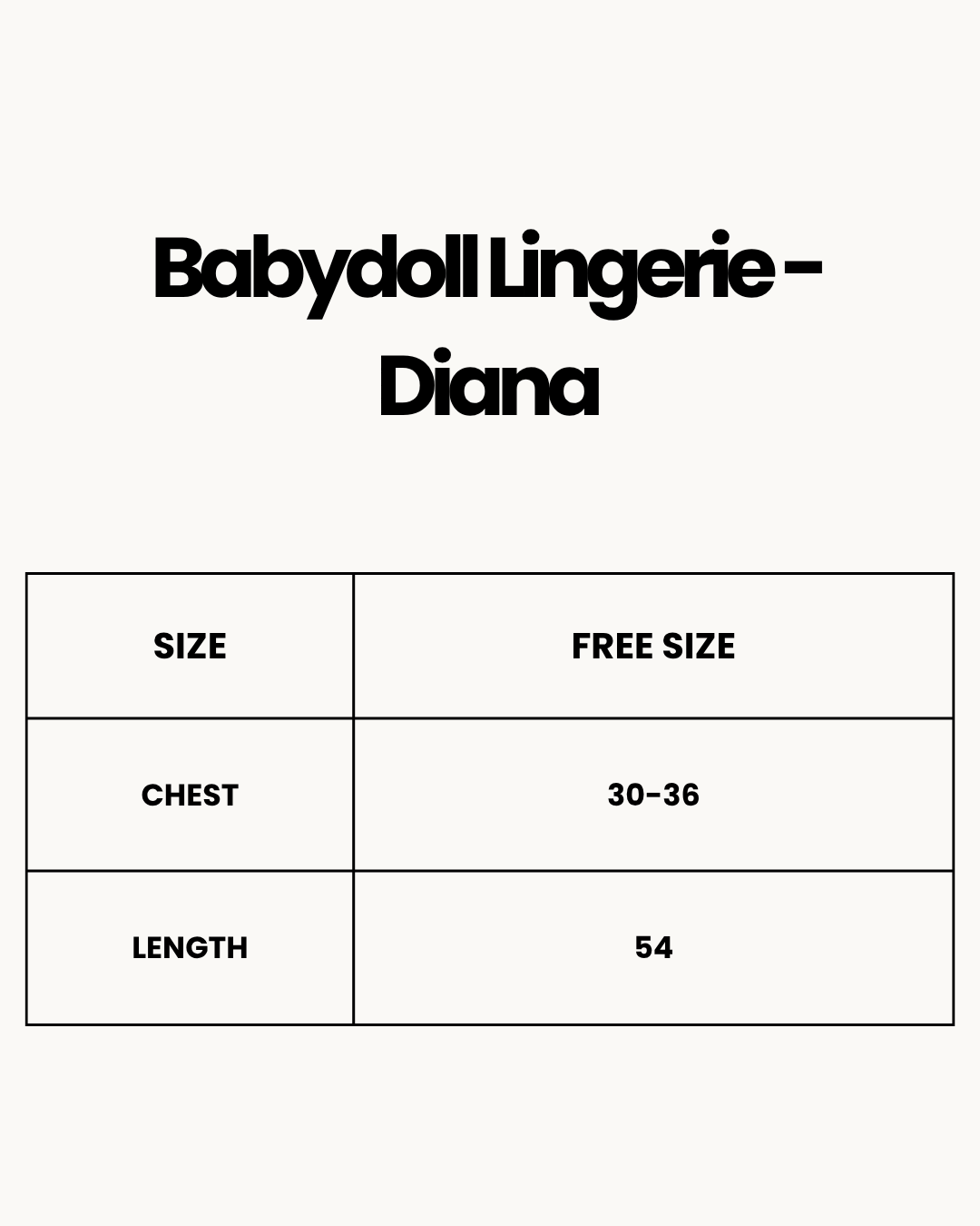Size Chart for Babydoll Lingerie  - Diana