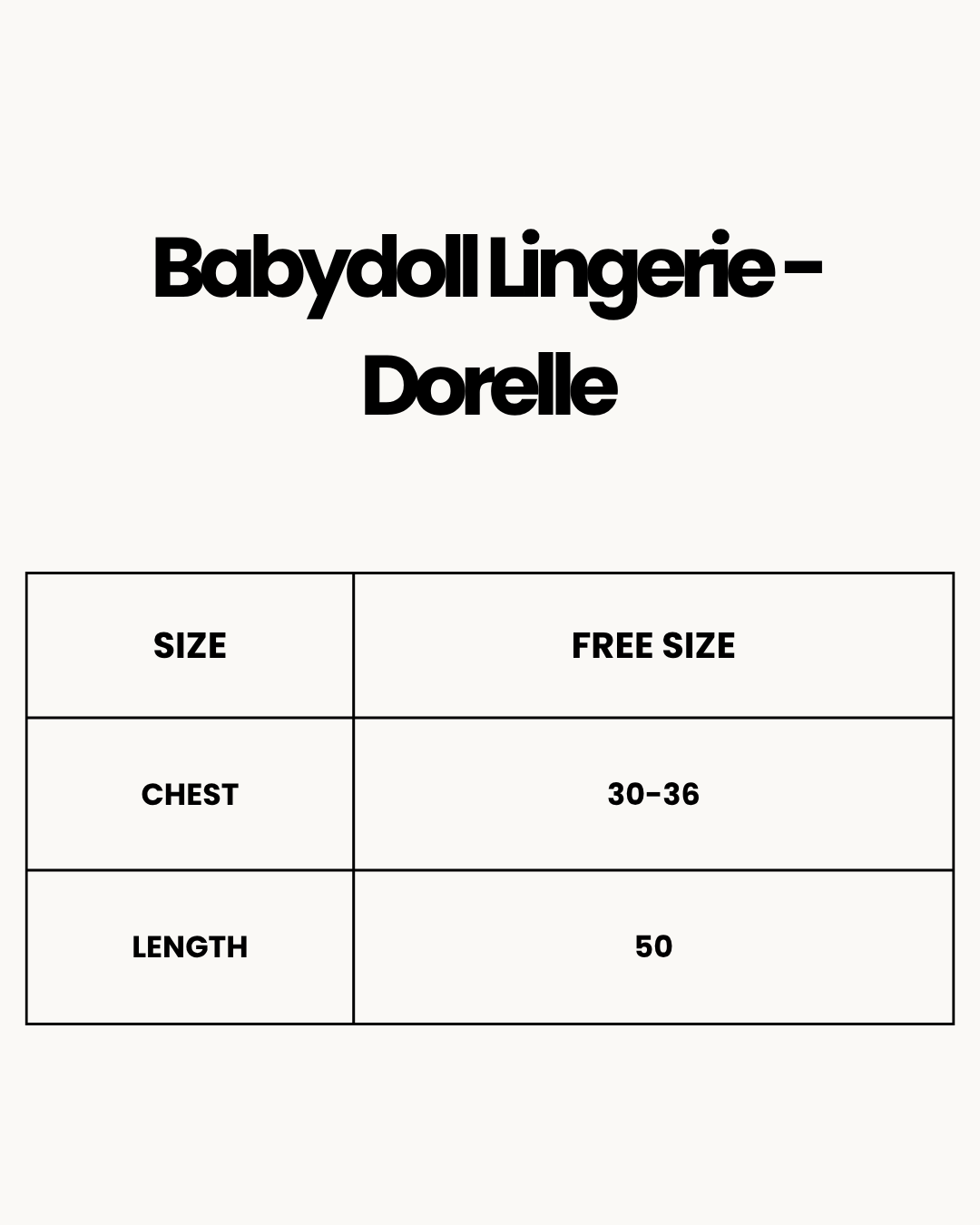 Size Chart for Babydoll Lingerie  - Dorelle