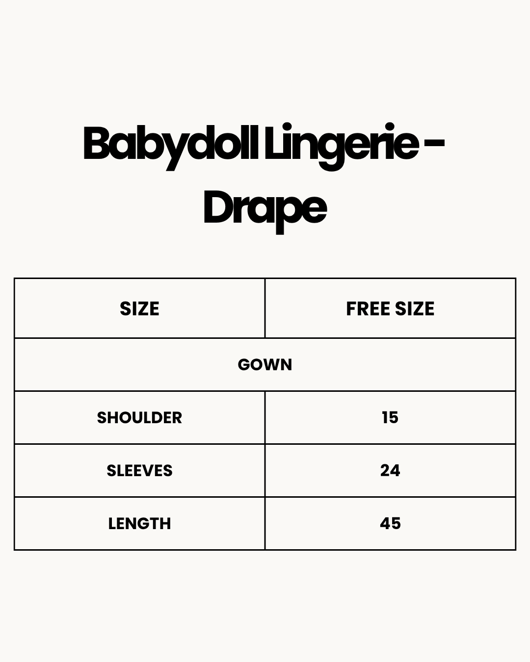 Size Chart for Babydoll Lingerie - Drape