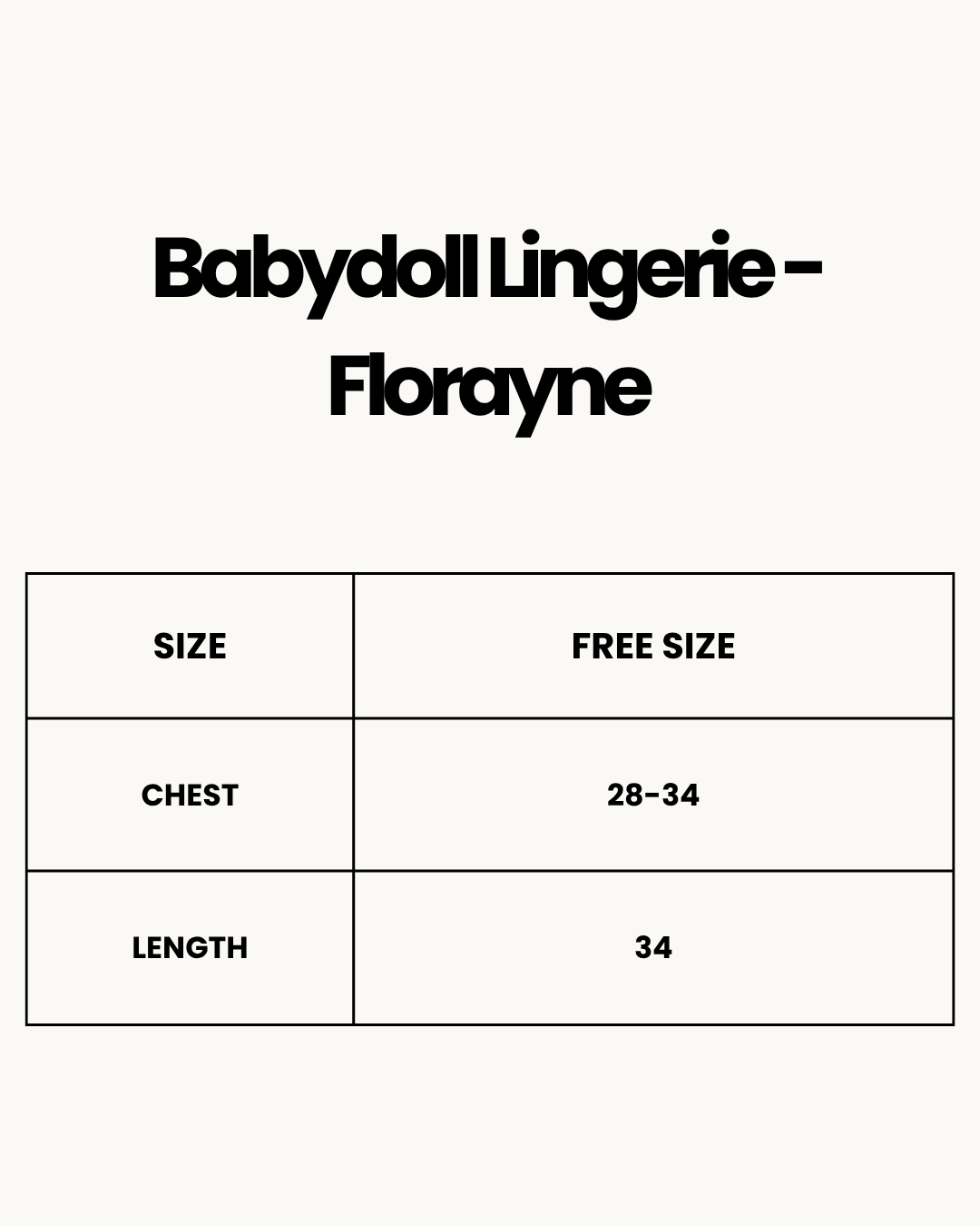 Size Chart for Babydoll Lingerie  - Florayne