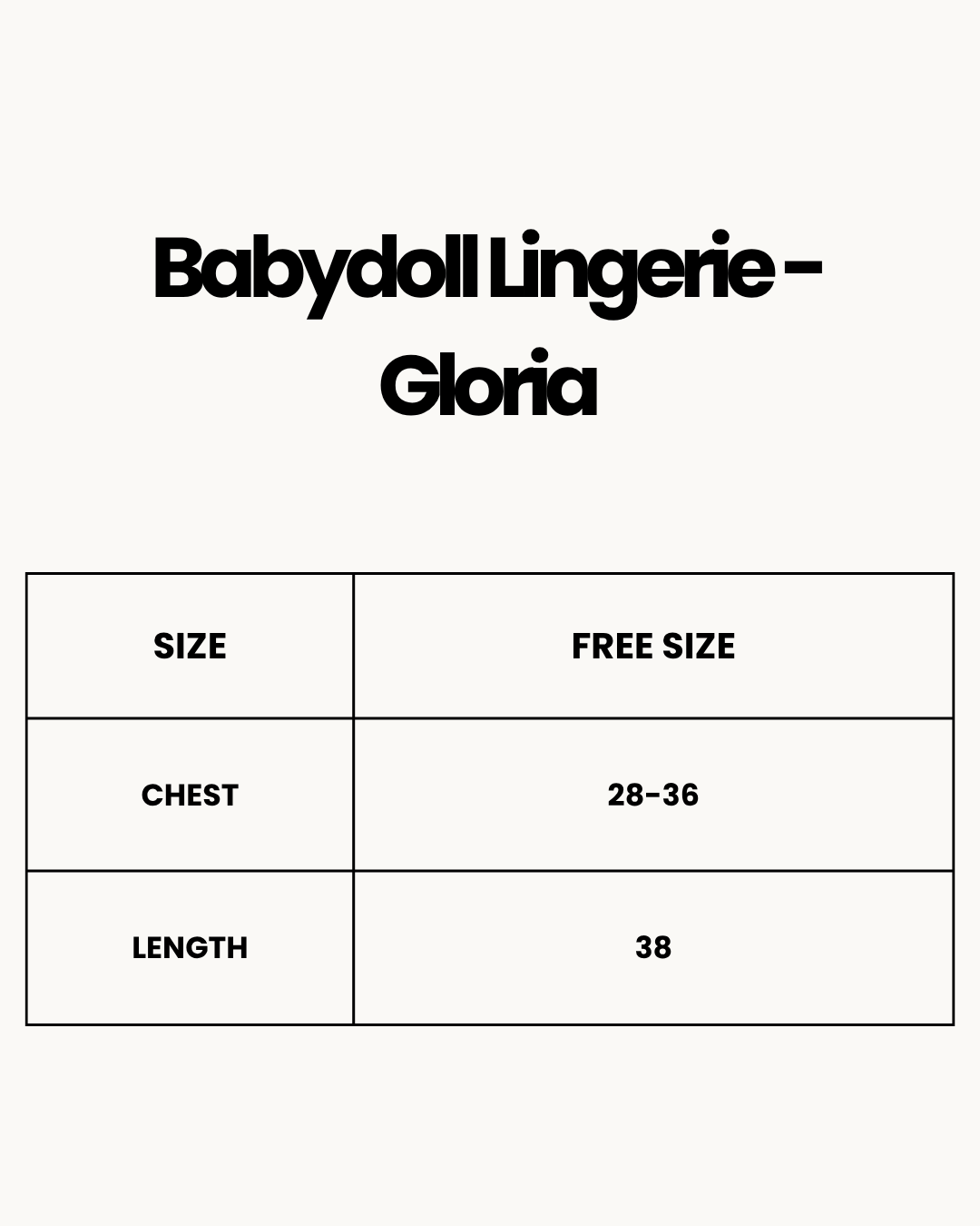 Size Chart for Babydoll Lingerie  - Gloria
