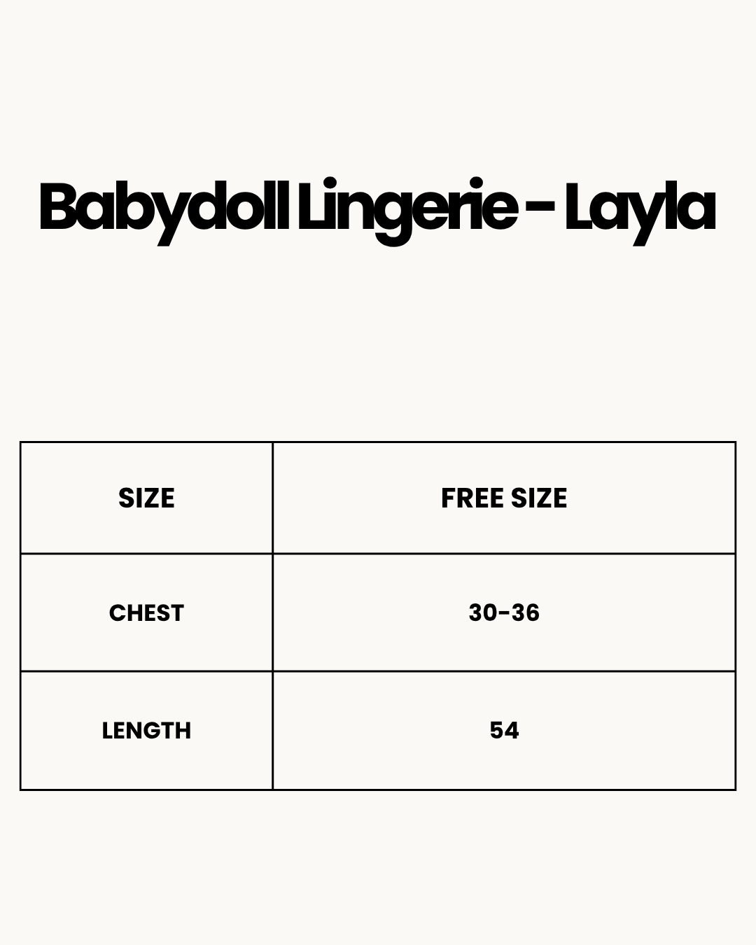 Size Chart for Babydoll Lingerie  - Layla