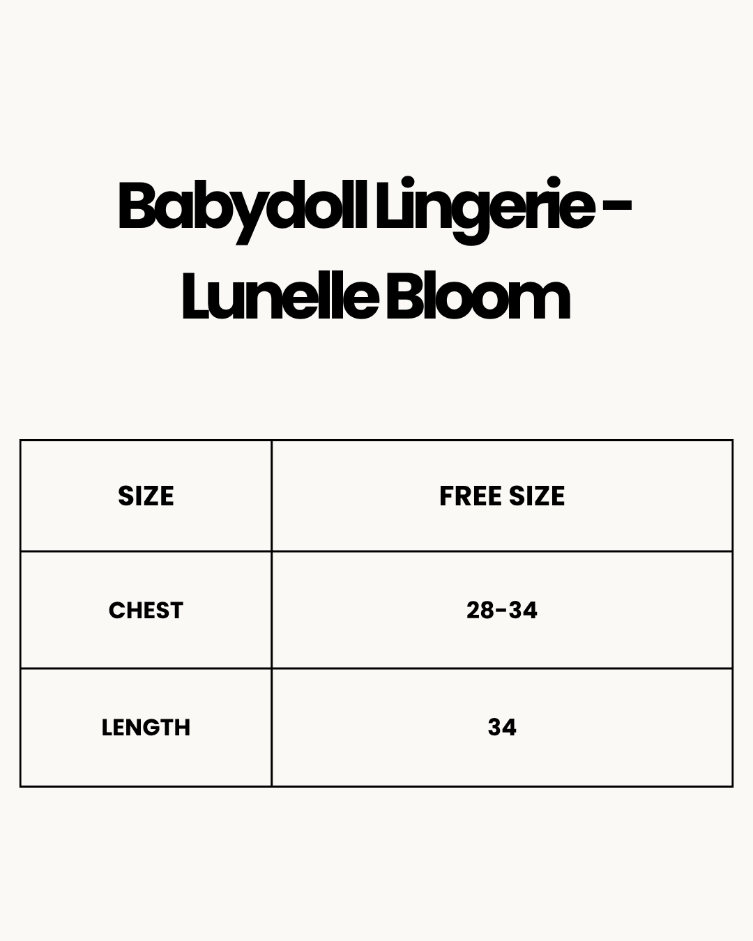 Size Chart for Babydoll Lingerie  - Lunelle Bloom