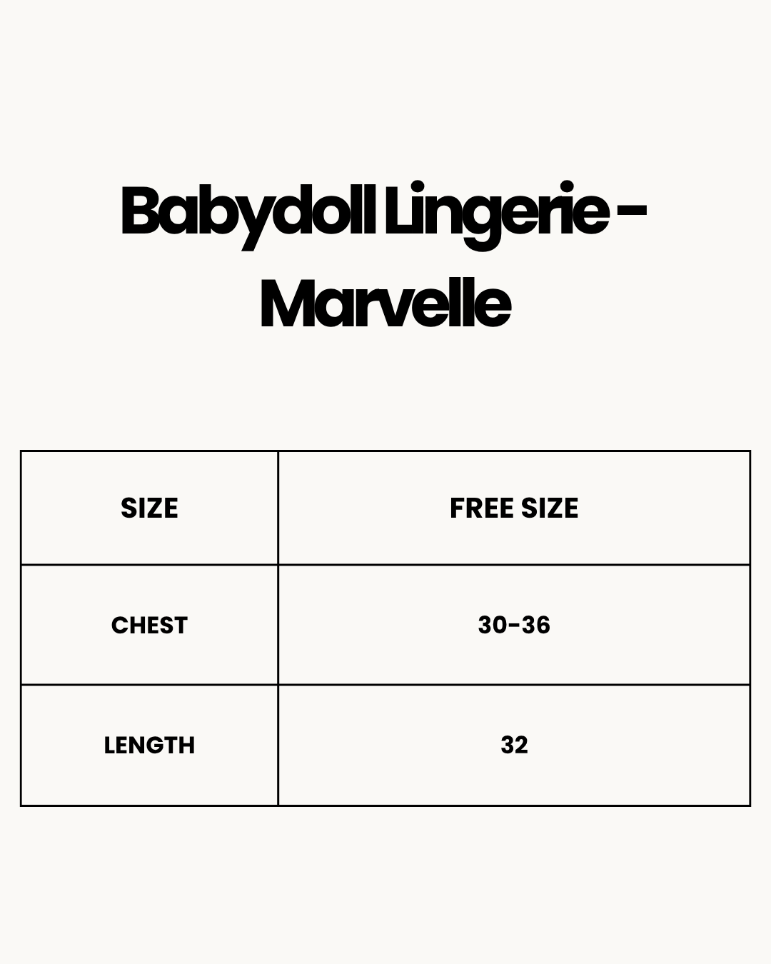 Size Chart for Babydoll Lingerie  - Marvelle - White