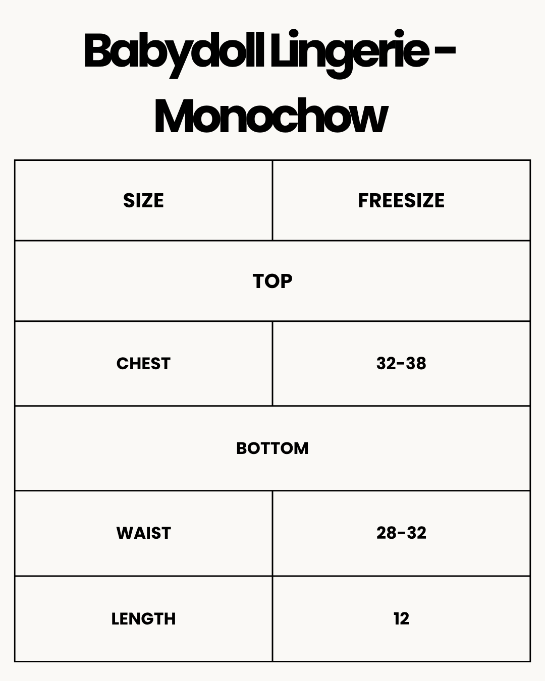 Size Chart for Babydoll Lingerie - Monochow