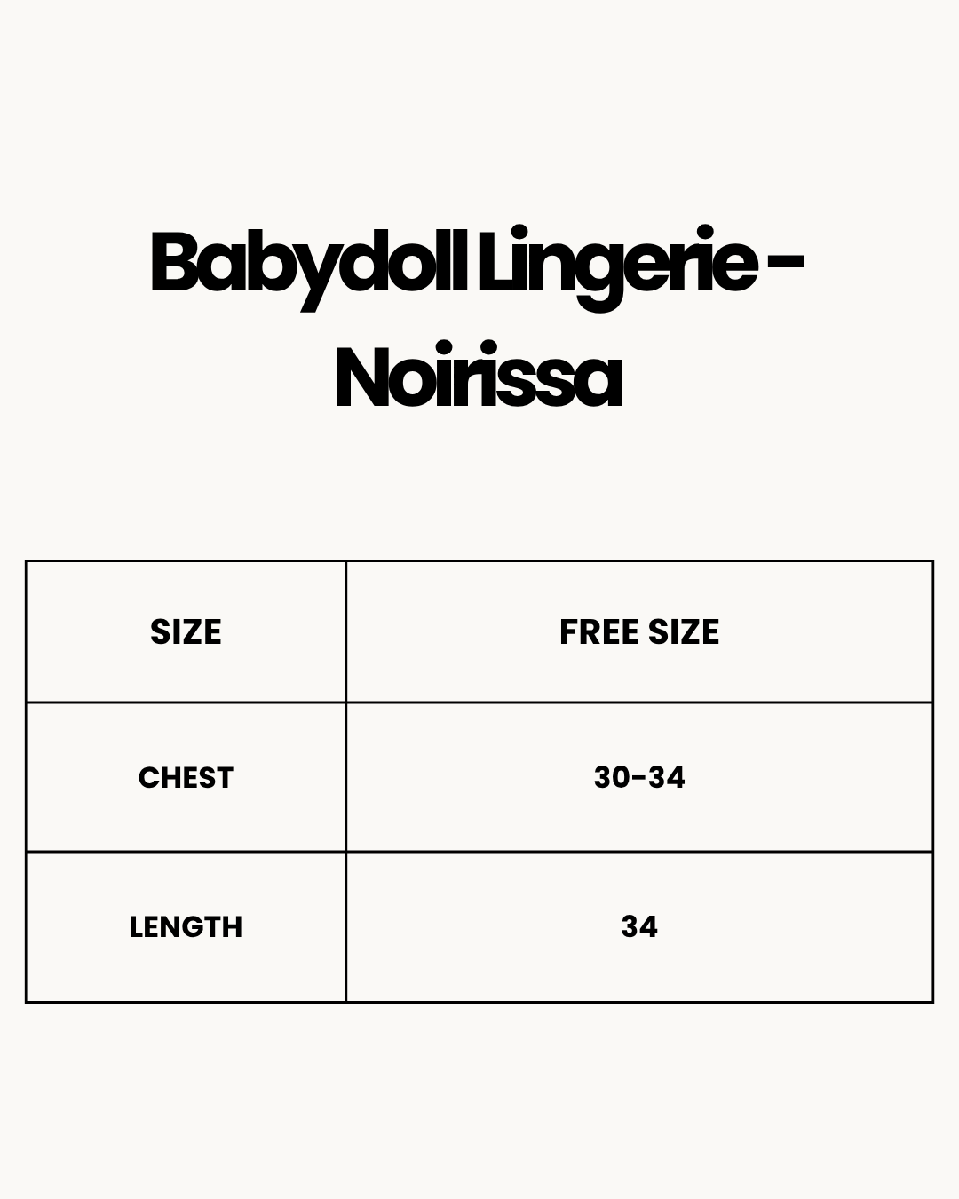 Size Chart for Babydoll Lingerie  - Noirissa