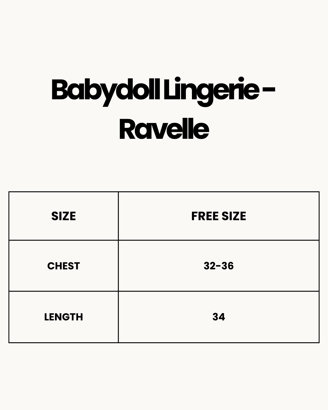 Size Chart for Babydoll Lingerie  - Ravelle - Black