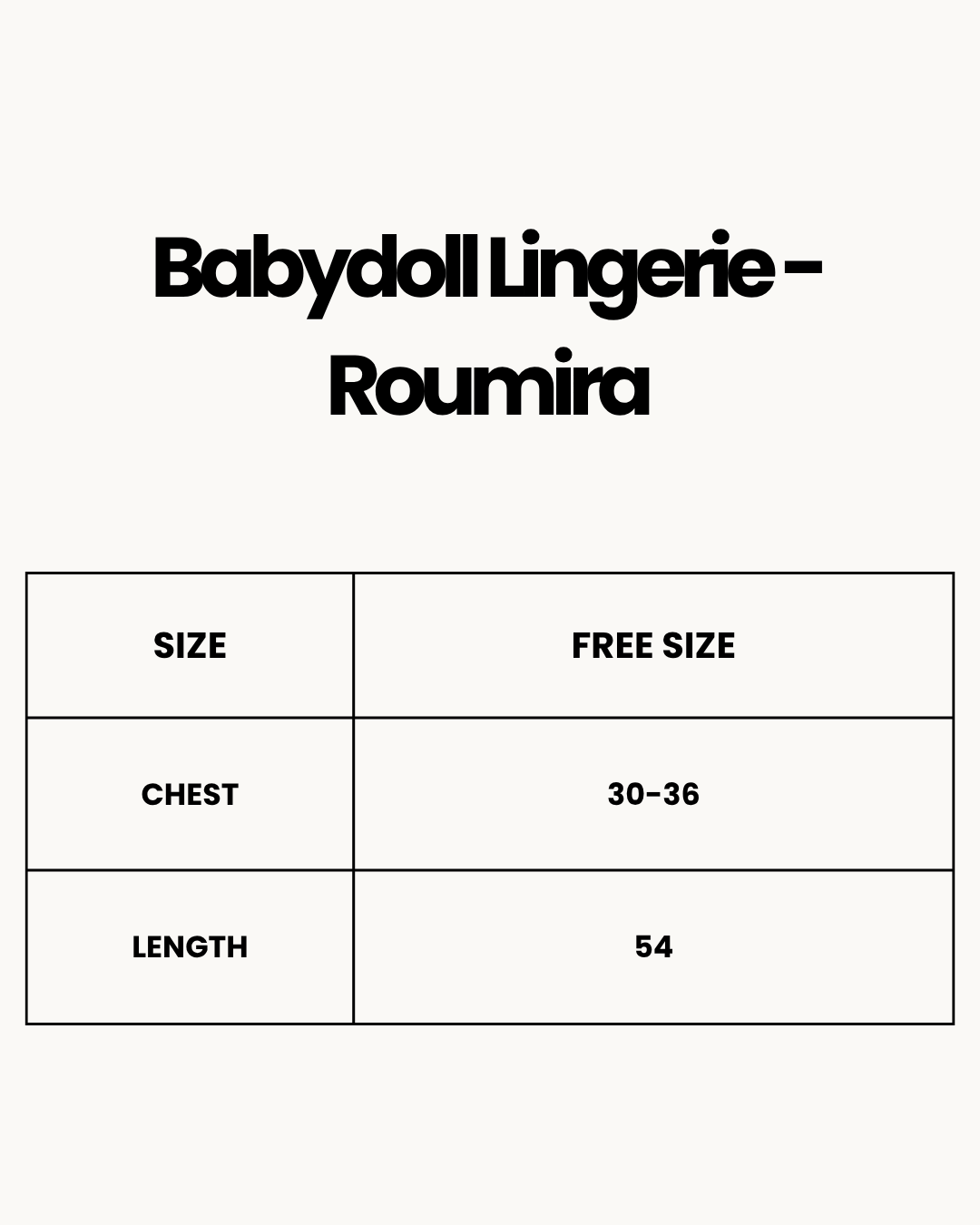 Size Chart for Babydoll Lingerie  - Roumira - Black
