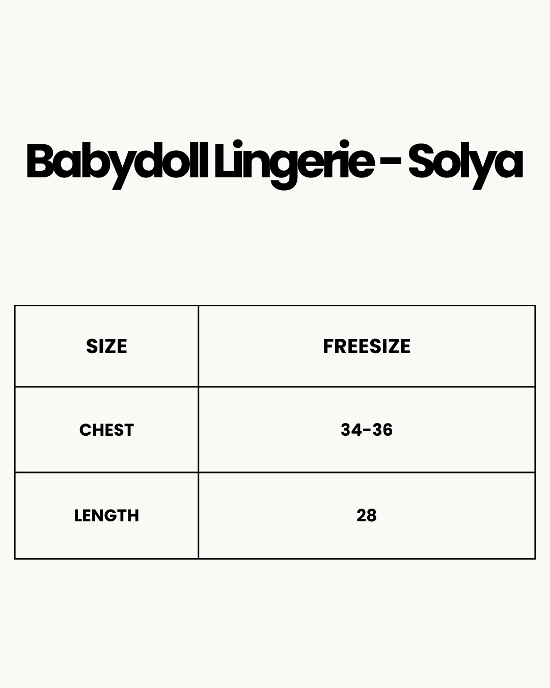 Size Chart for Babydoll Lingerie - Solya - Black