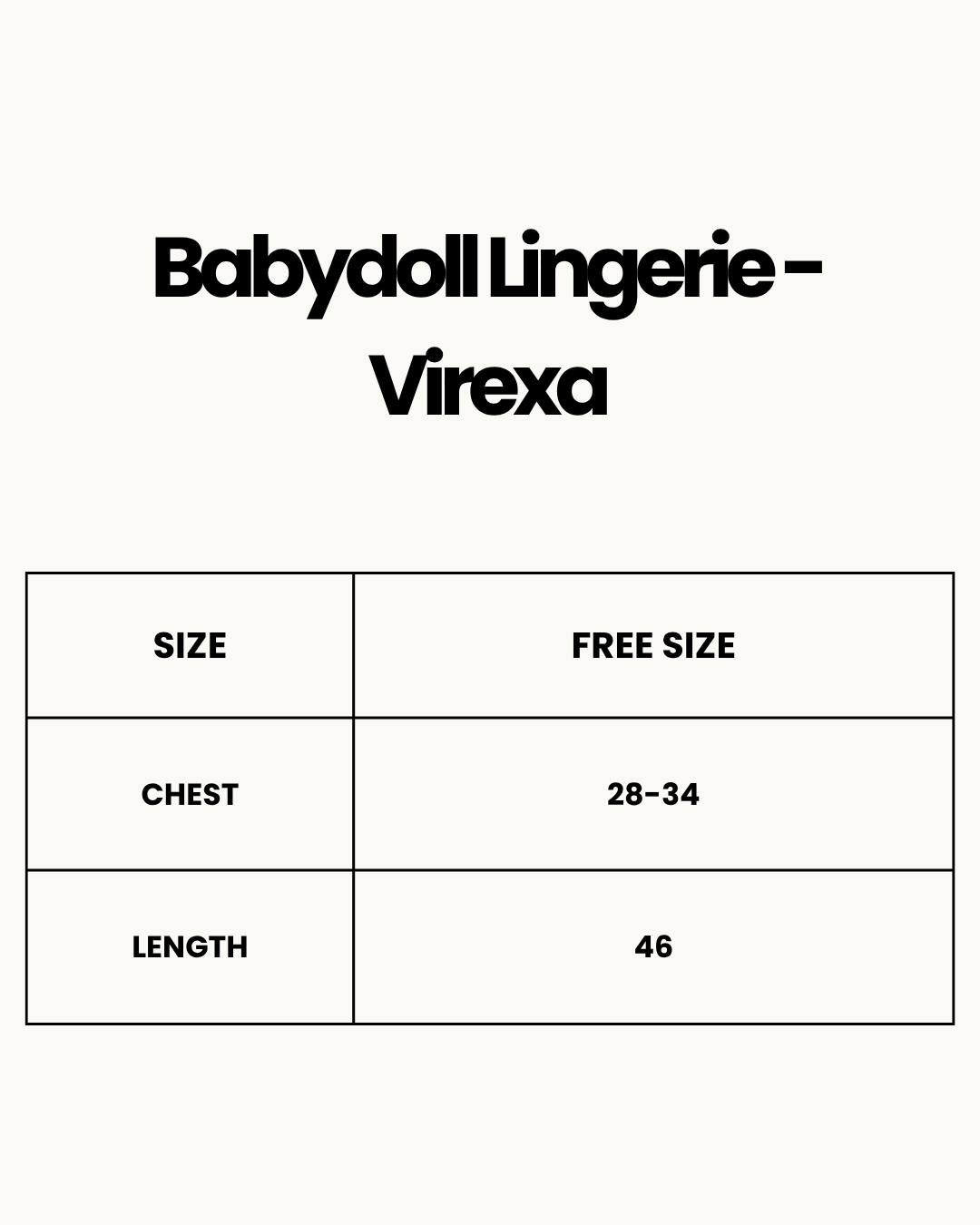 Size Chart for Babydoll Lingerie  - Virexa