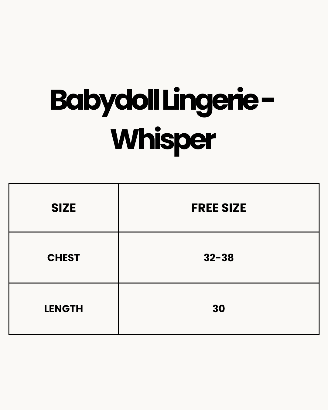Size Chart for Babydoll Lingerie - Whisper