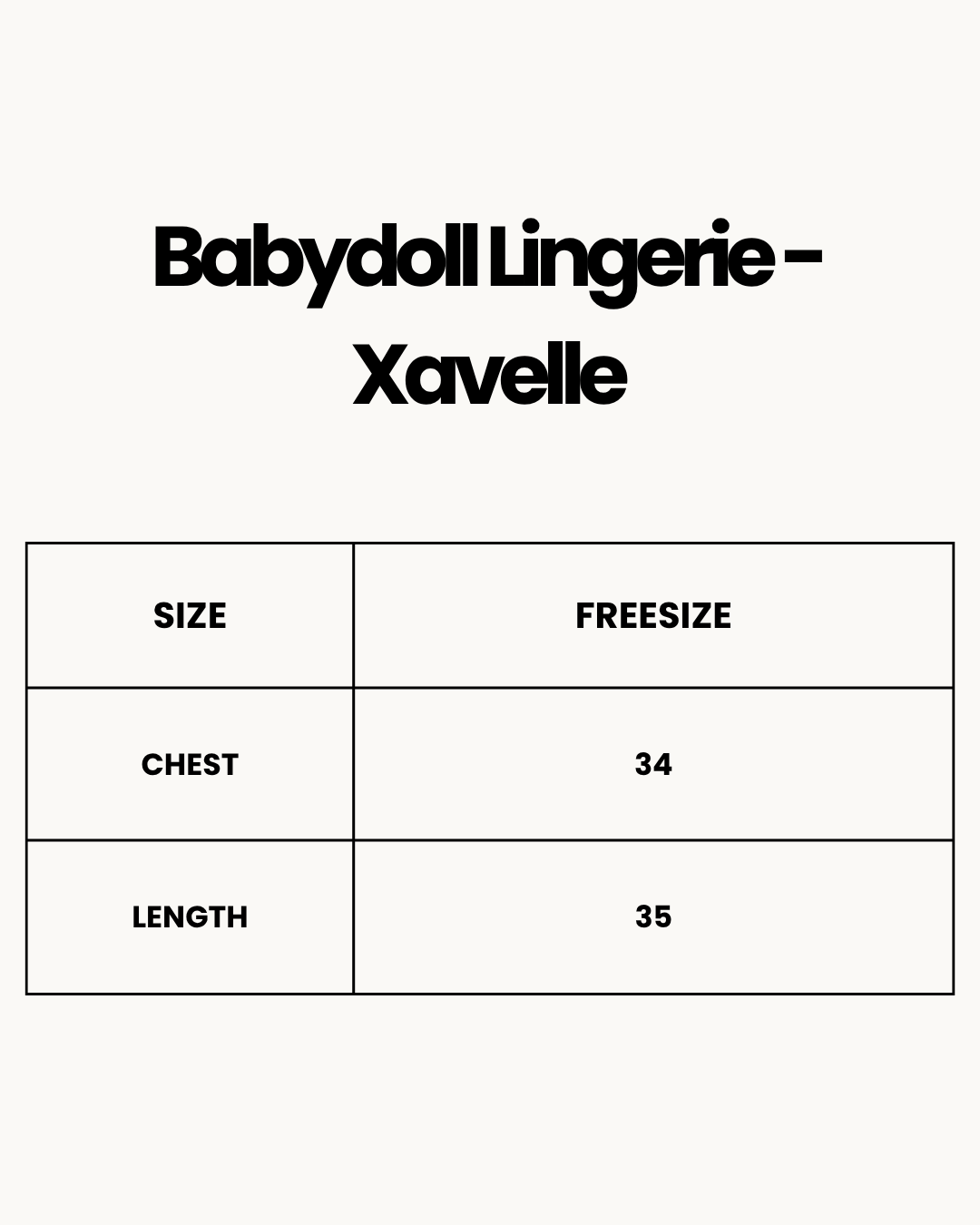 Size Chart for Babydoll Lingerie  - Xavelle