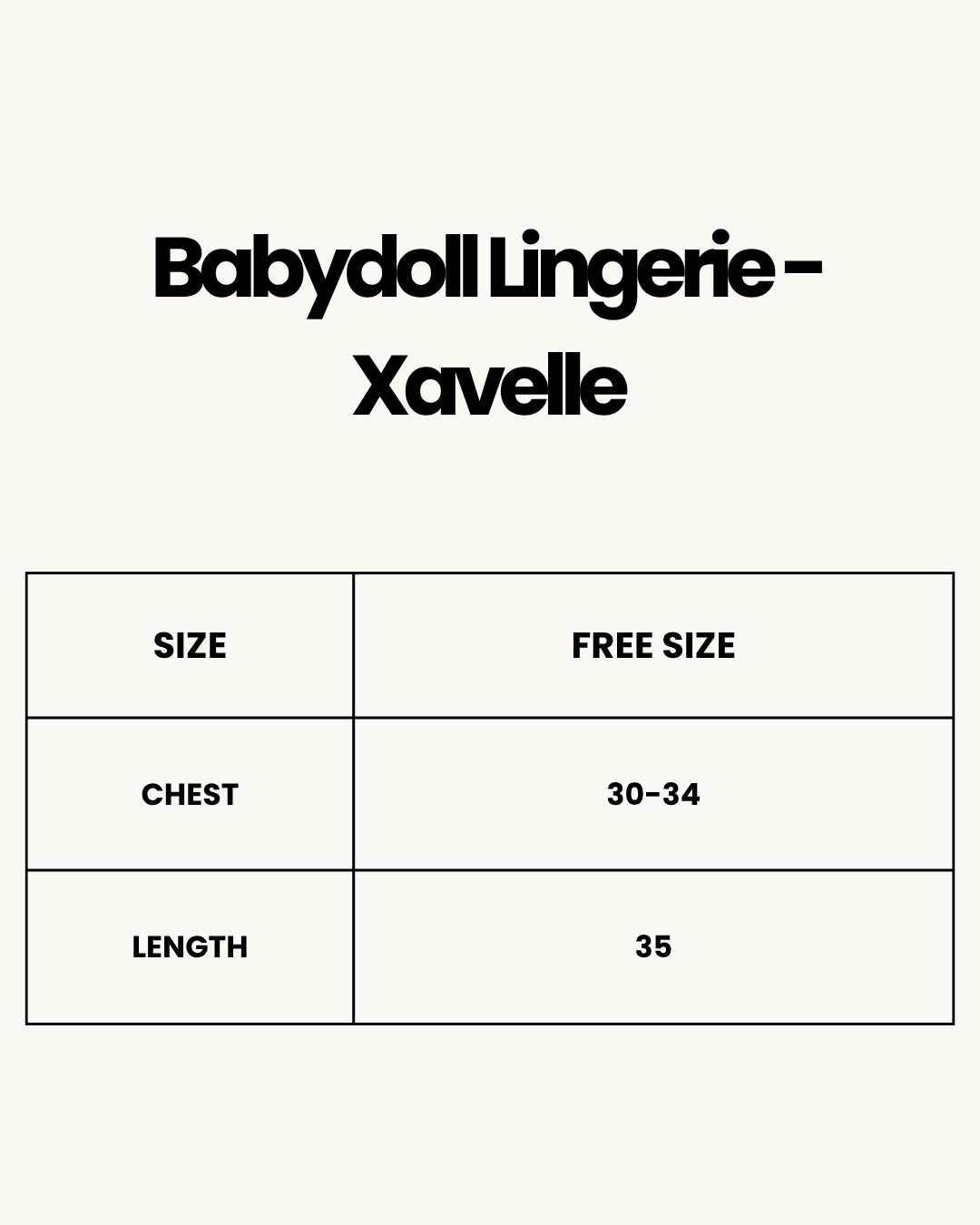 Size Chart for Babydoll Lingerie  - Xavelle