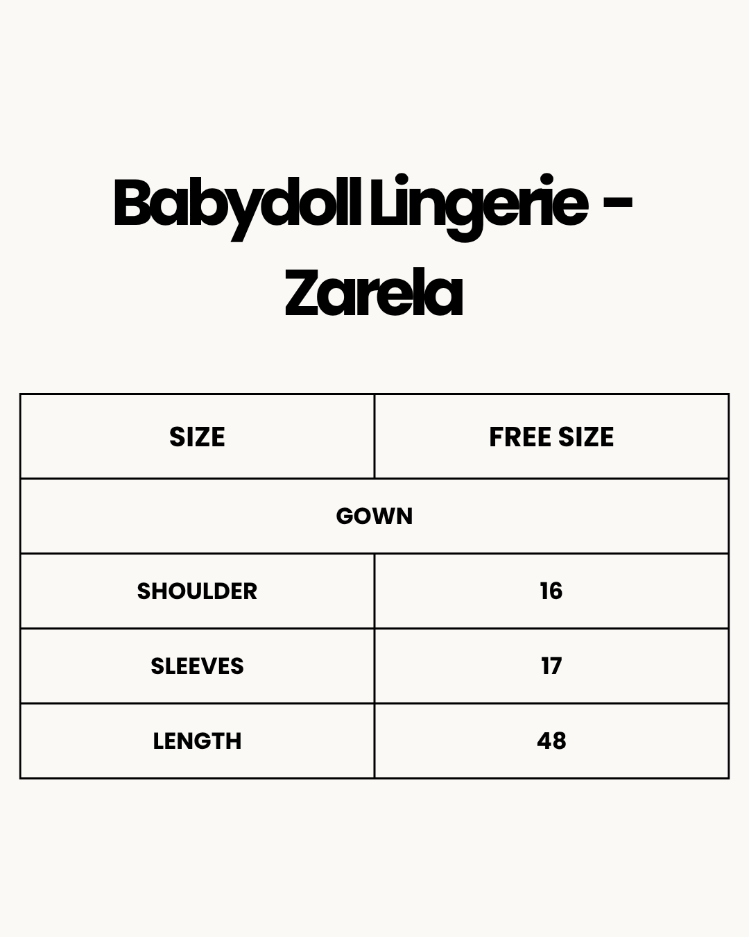 Size Chart for Babydoll Lingerie - Zarela - Brown