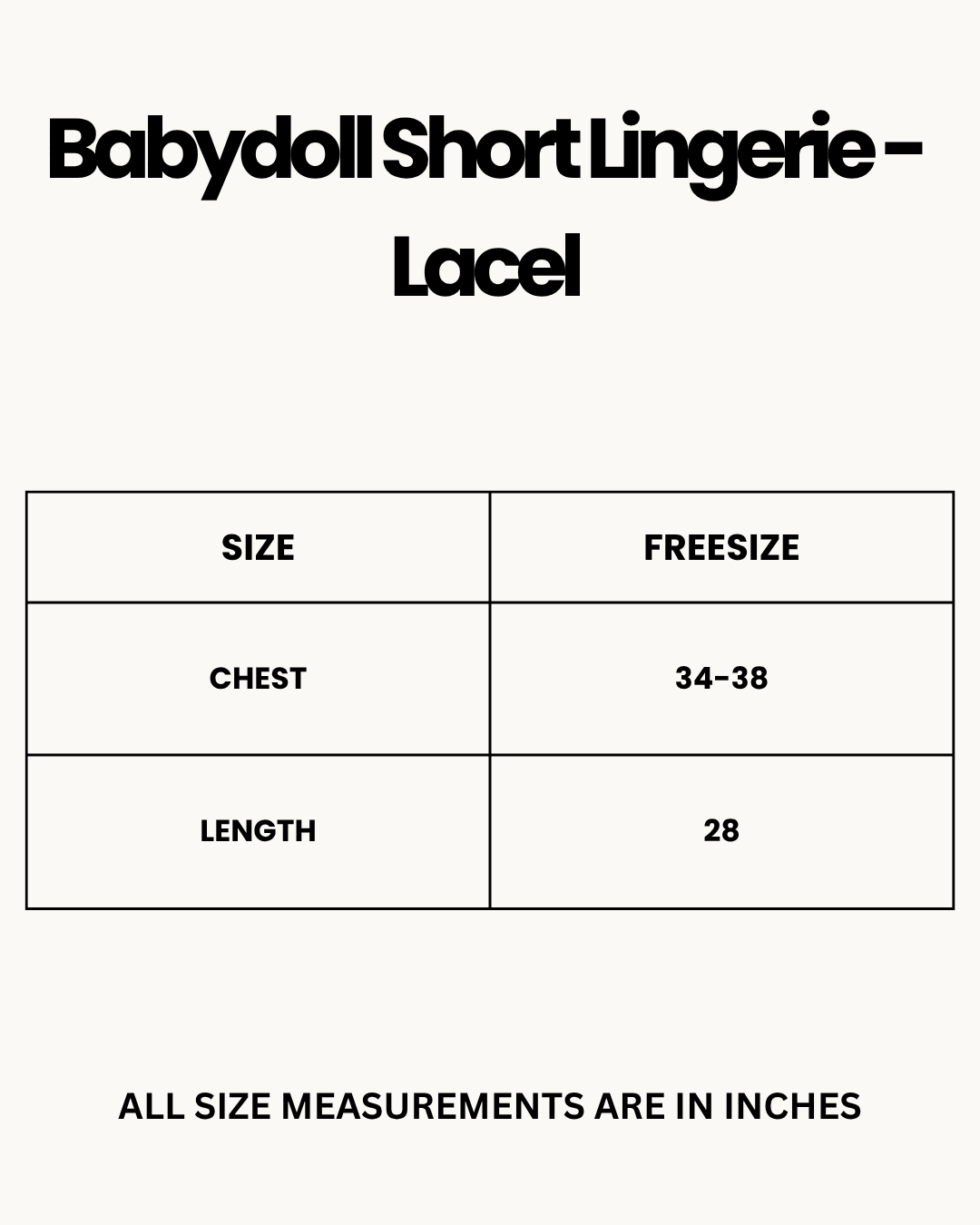 Size Chart for Babydoll Short Lingerie - Lacel - Black