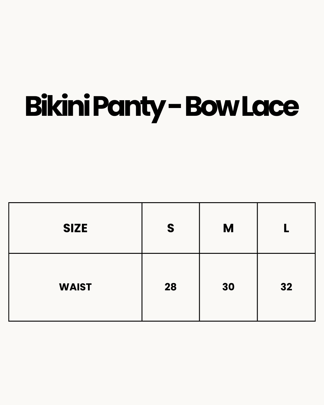 Size Chart for Bikini Panty - Bow Lace - Black