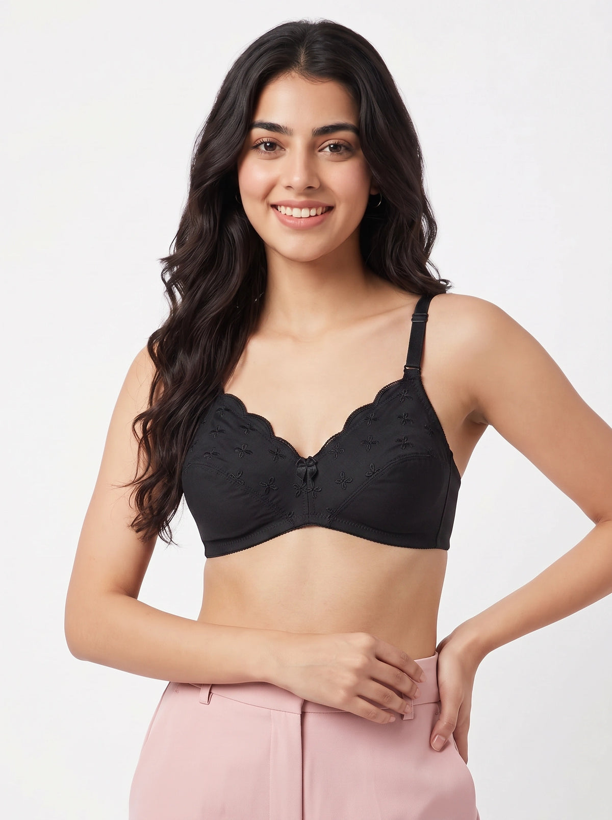 Floral Whisper Non Padded Wireless Bra Black